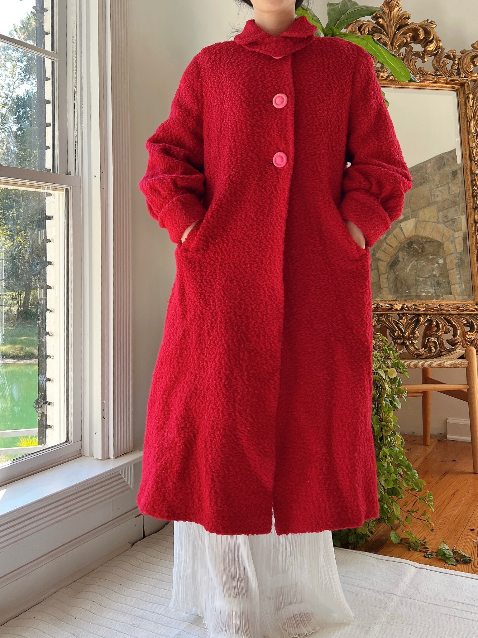 1960s Red Boucle Wool Coat  - M/L