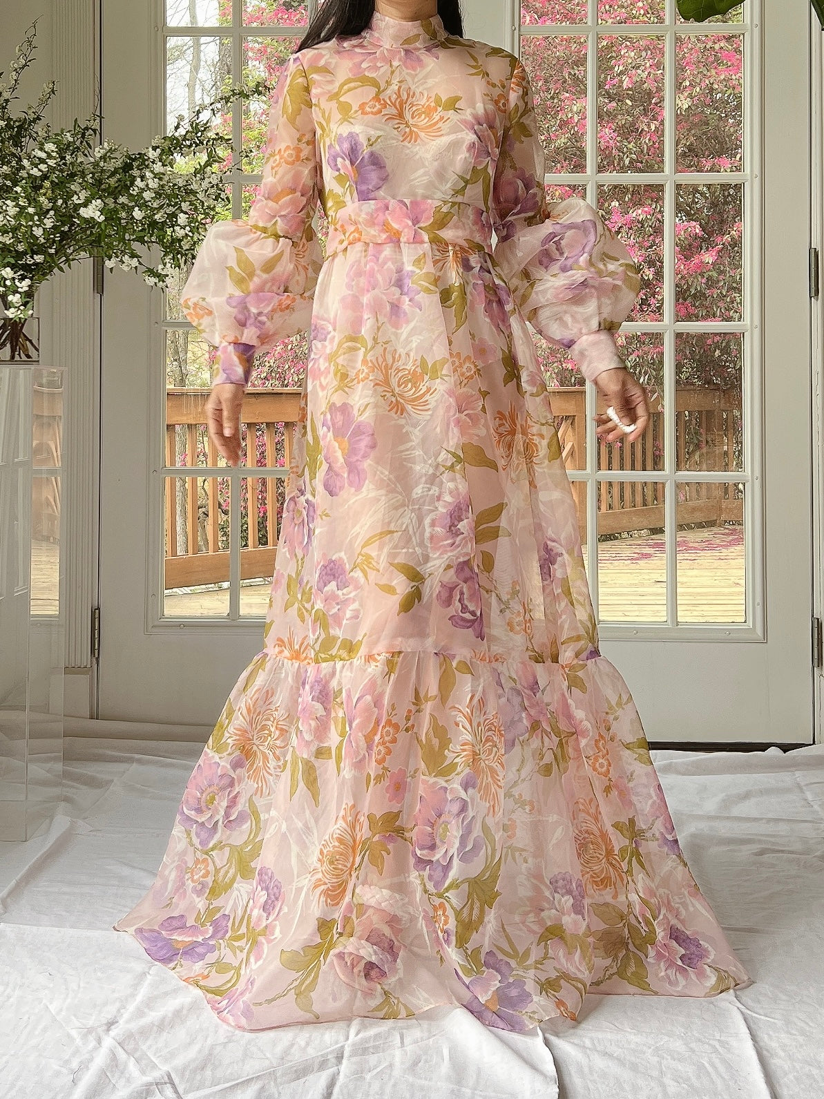 Vintage Sheer Pink Floral Voile Dress - M Vintage Sheer Pink Floral Voile Dress - M