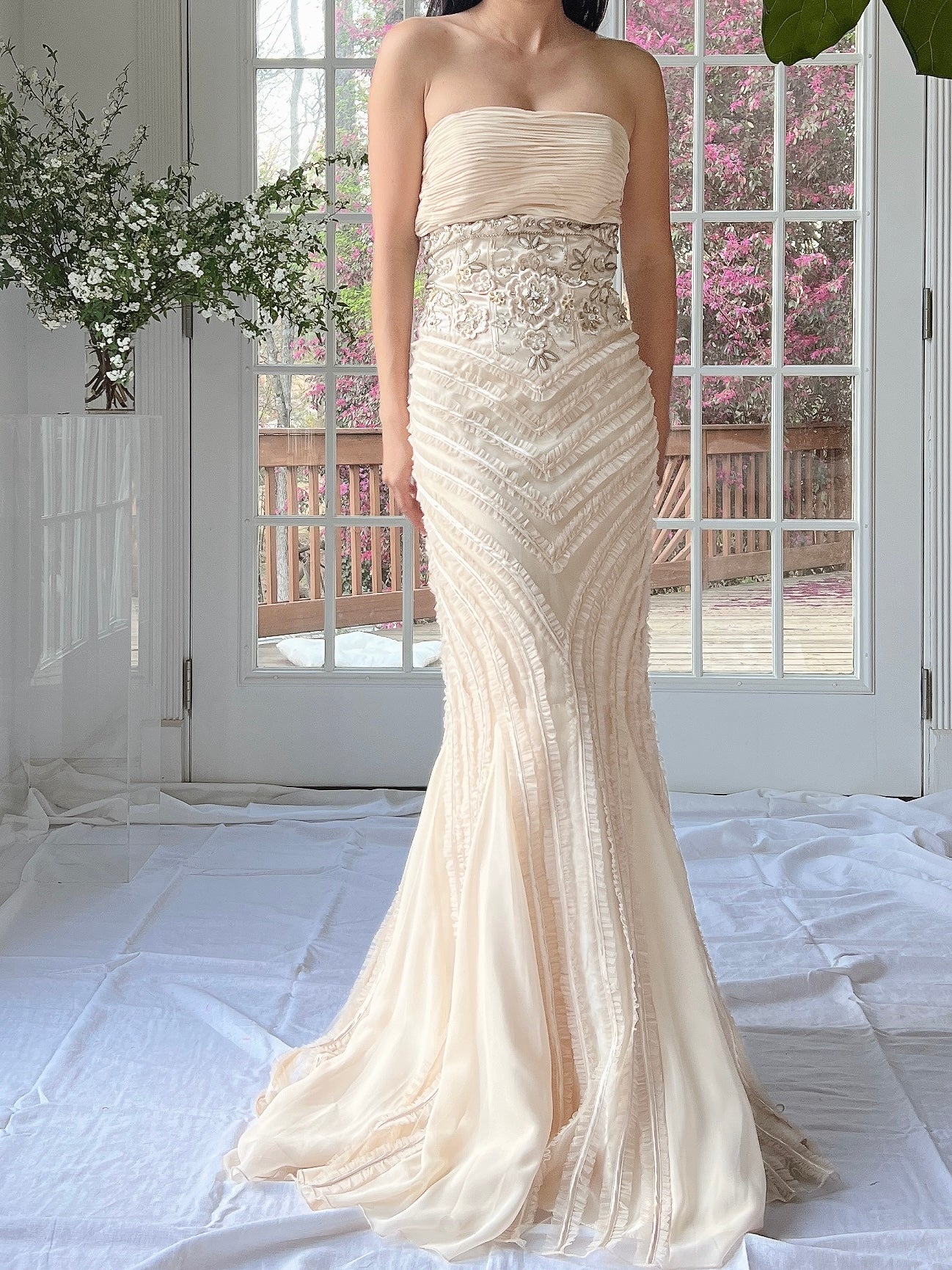 y2k wedding dress Y2K Almond Ruffle Beaded Dress - XS