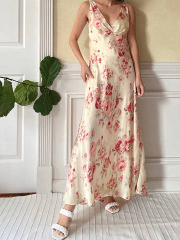 Vintage Oscar de la Renta Satin Floral Slip Dress - S/M