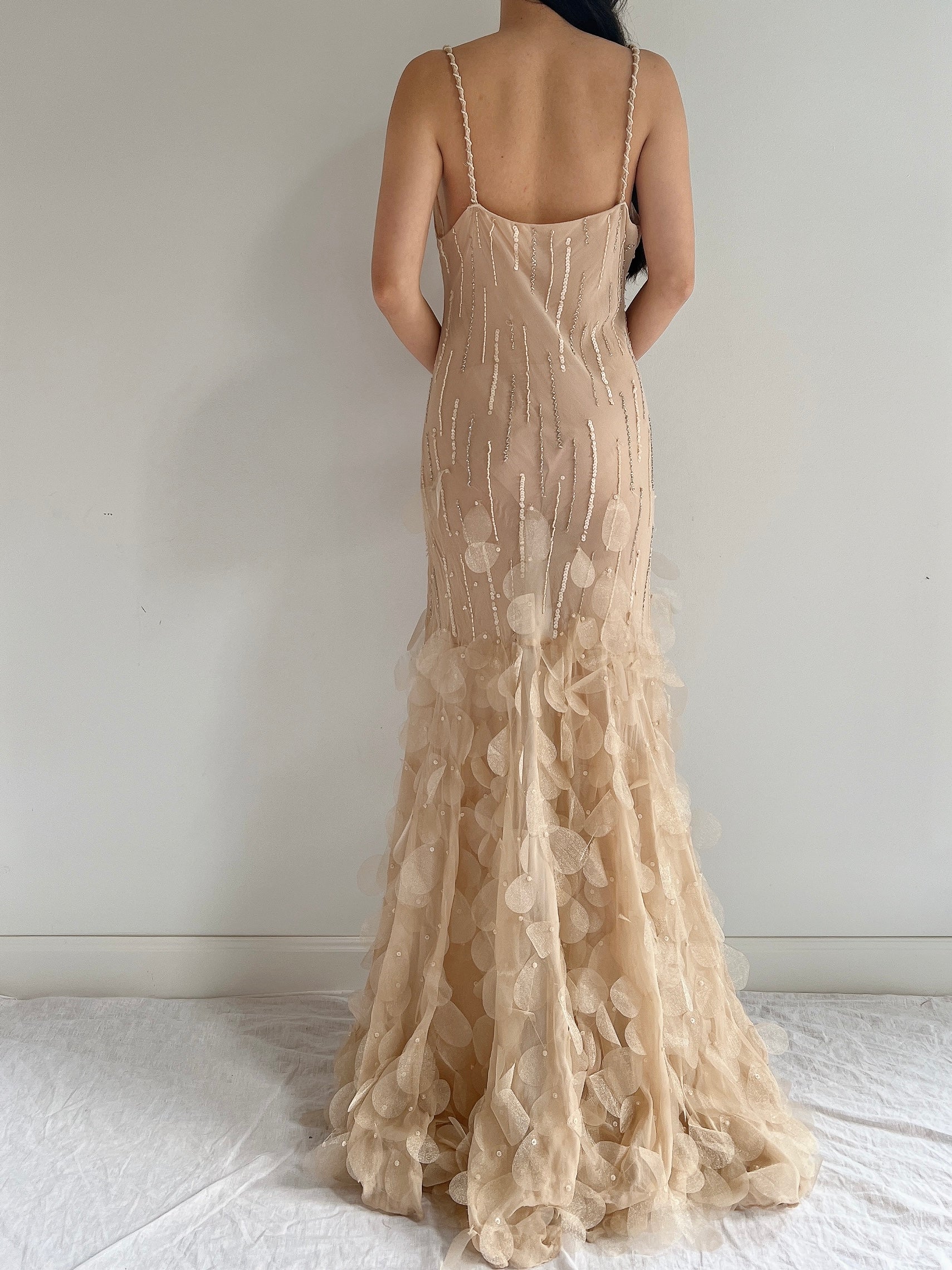 Vintage Silk Nude Petal Gown - S/M