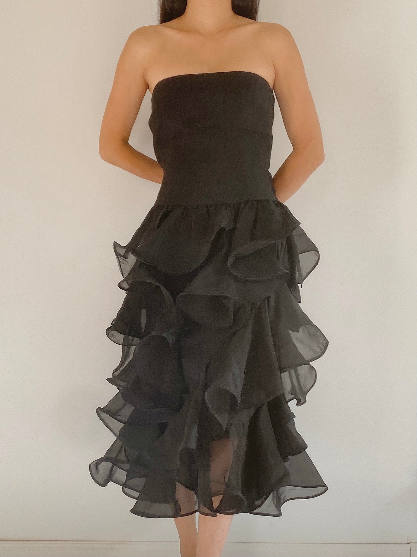 Vintage Black Ruffle Organza Dress -  S
