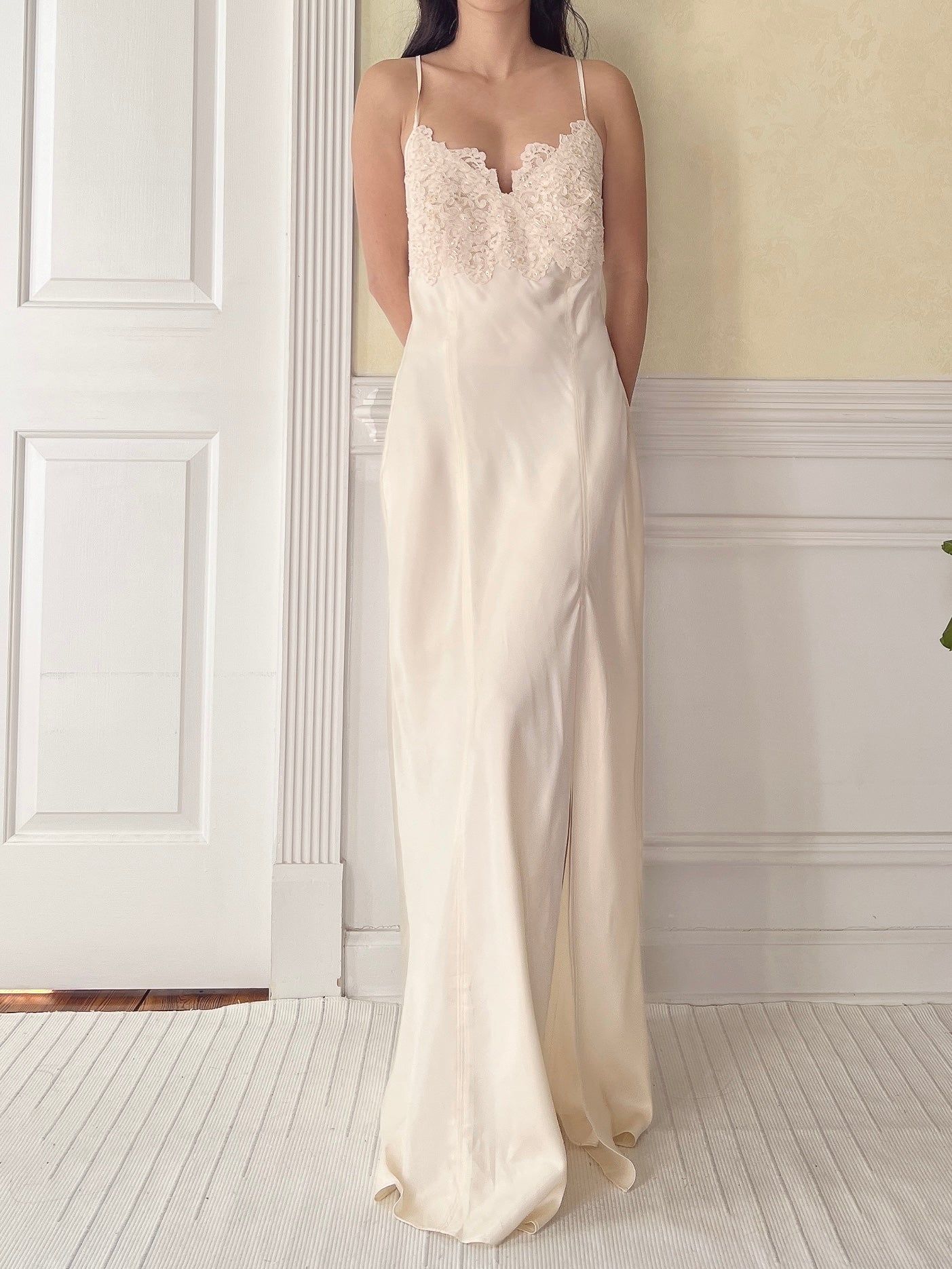 Vintage Ivory Lace and Satin Slip Dress