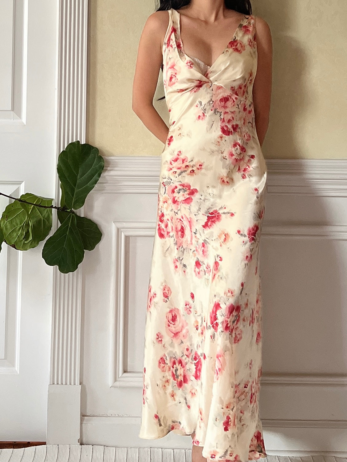 Vintage Oscar de la Renta Satin Floral Slip Dress - S/M