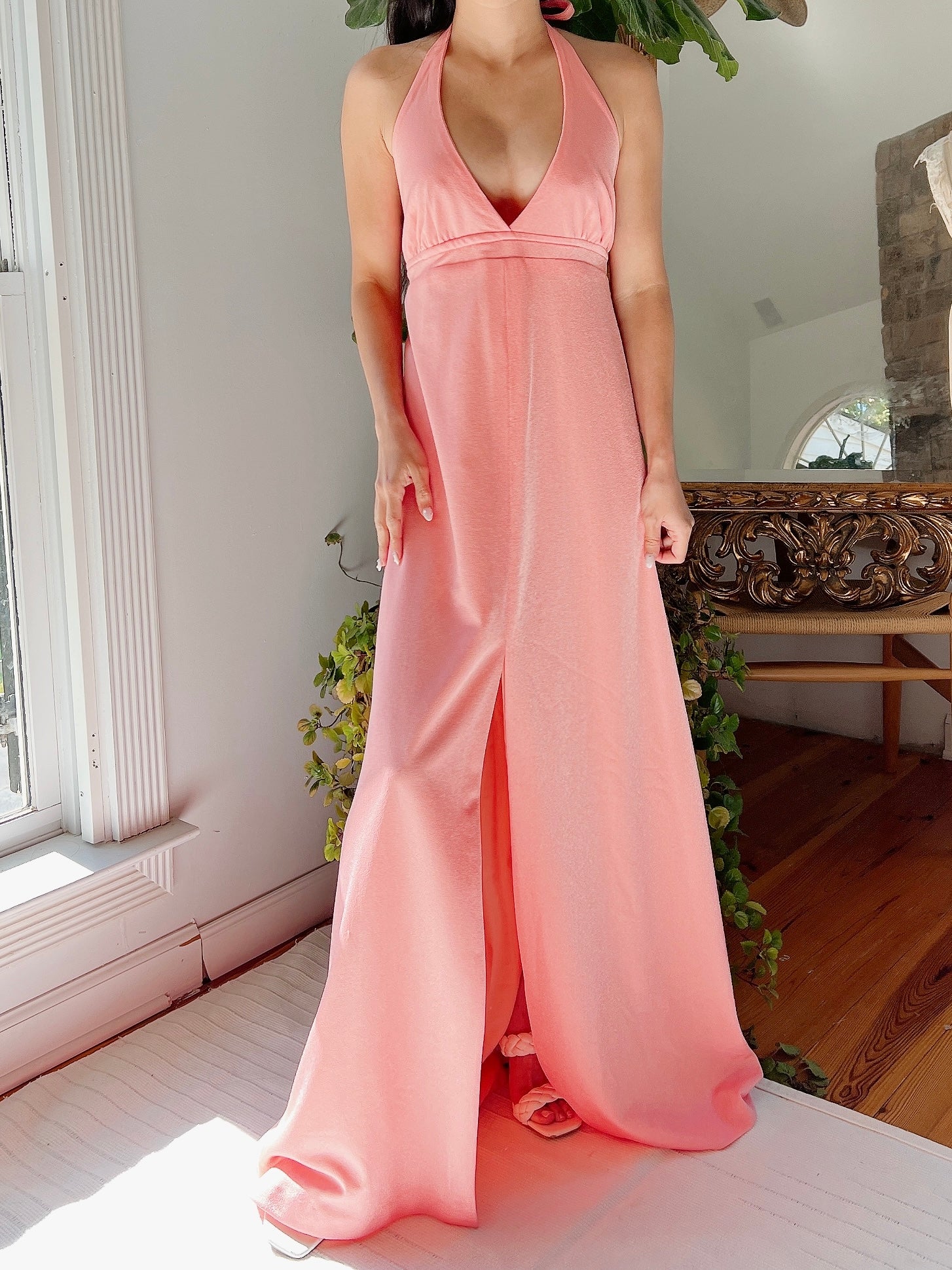 1960s Coral Jersey Halter Dress - S 1960s Coral Jersey Halter Dress - S