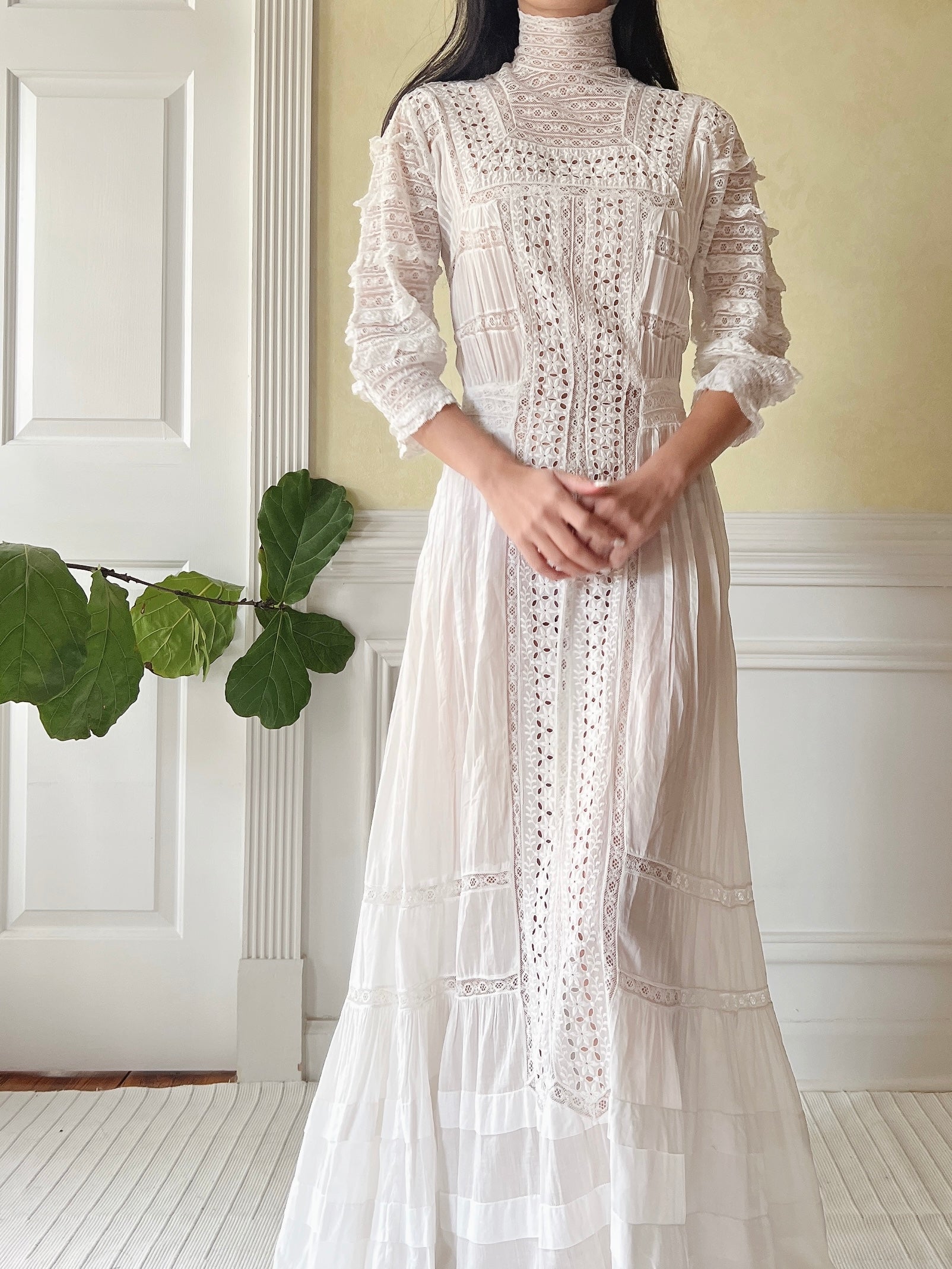 Victorian Cotton Lace and Embroidered Dress - XS