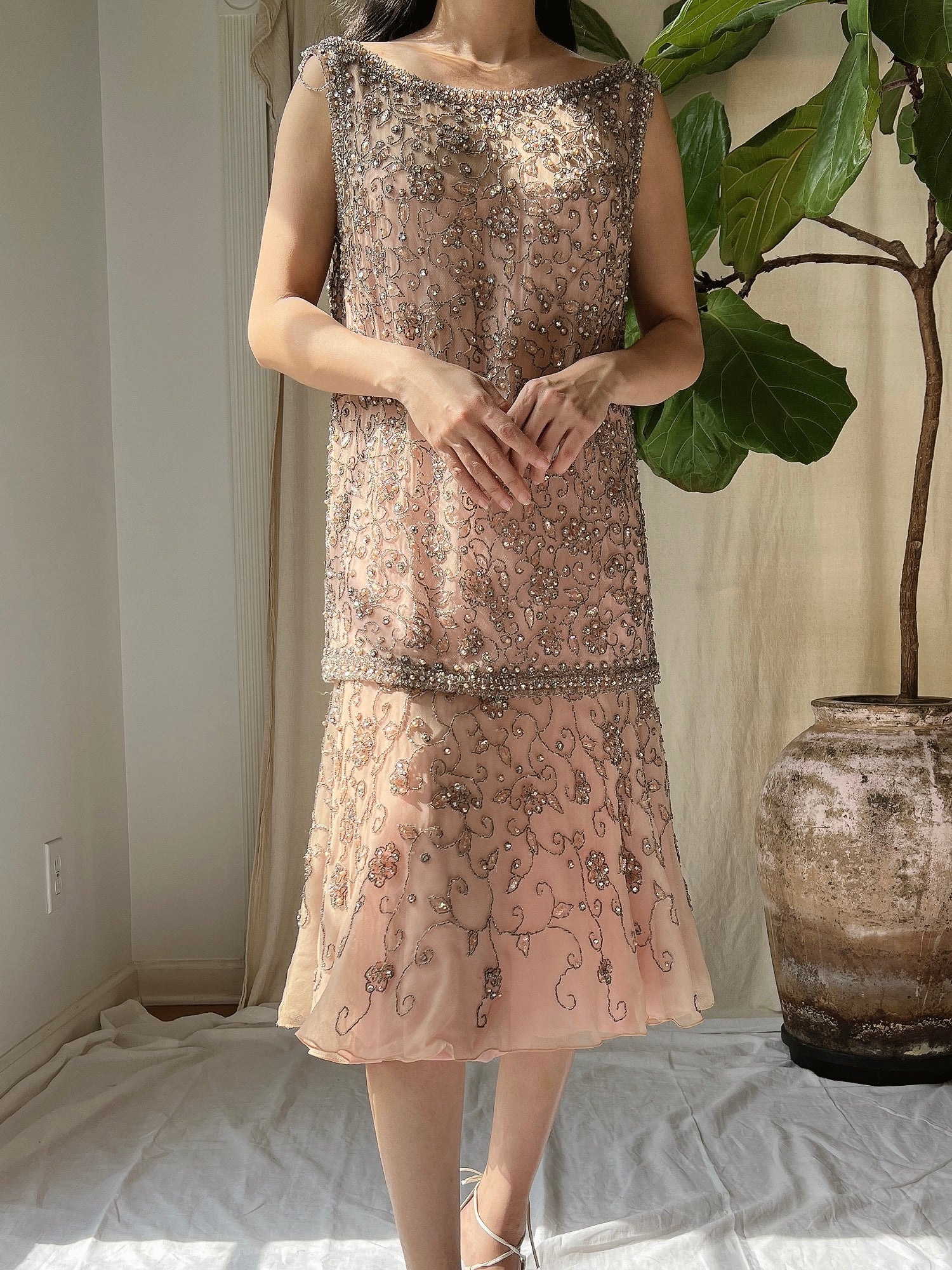 1960s Silk/Tulle Beaded Set - S/M