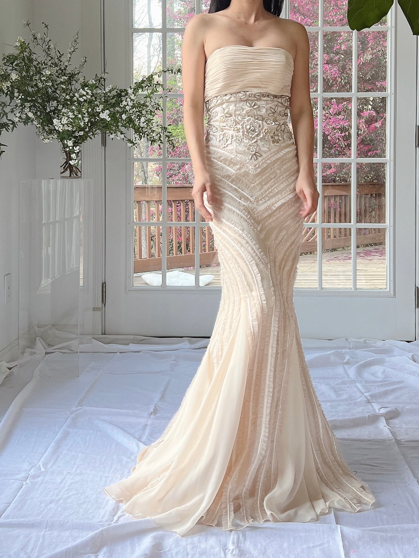 Y2K Almond Ruffle Beaded Dress - XS | G O S S A M E R Y2K Almond Ruffle Beaded Dress - XS | G O S S A M E R