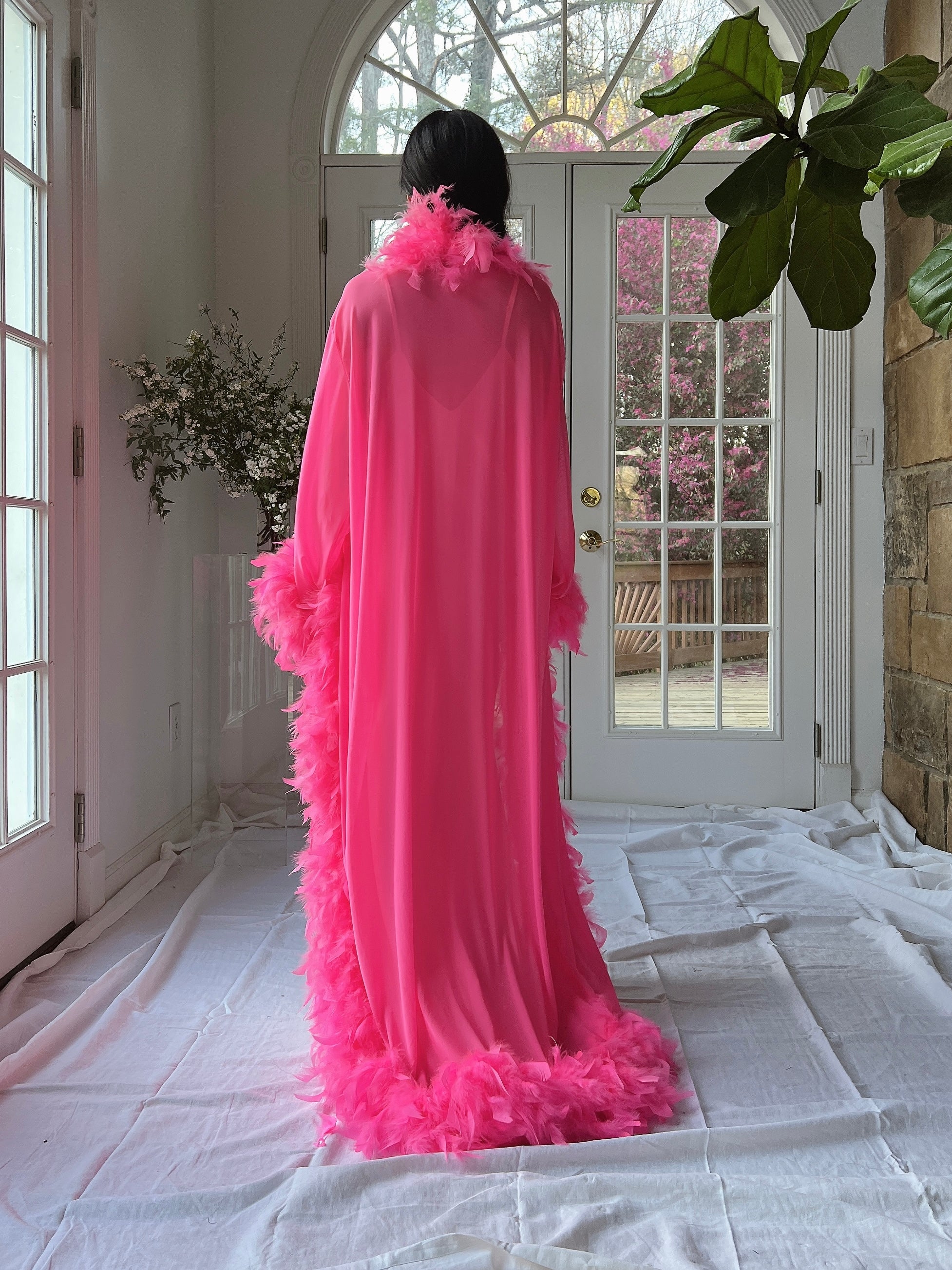 Vintage Hot Pink Feather Robe - OSFM