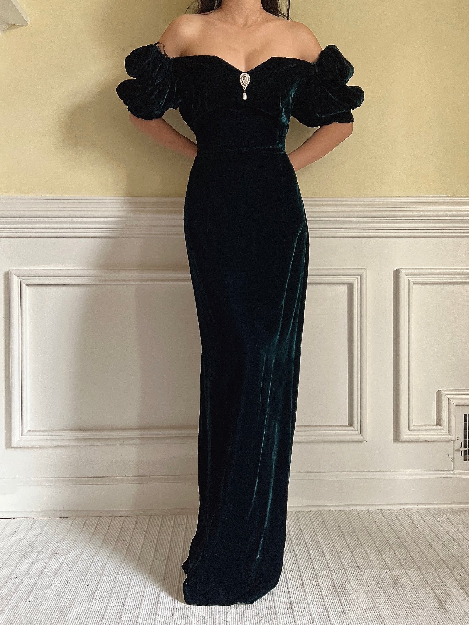 Vintage Teal Velvet Puff Sleeve Dress - S Vintage Teal Velvet Puff Sleeve Dress - S