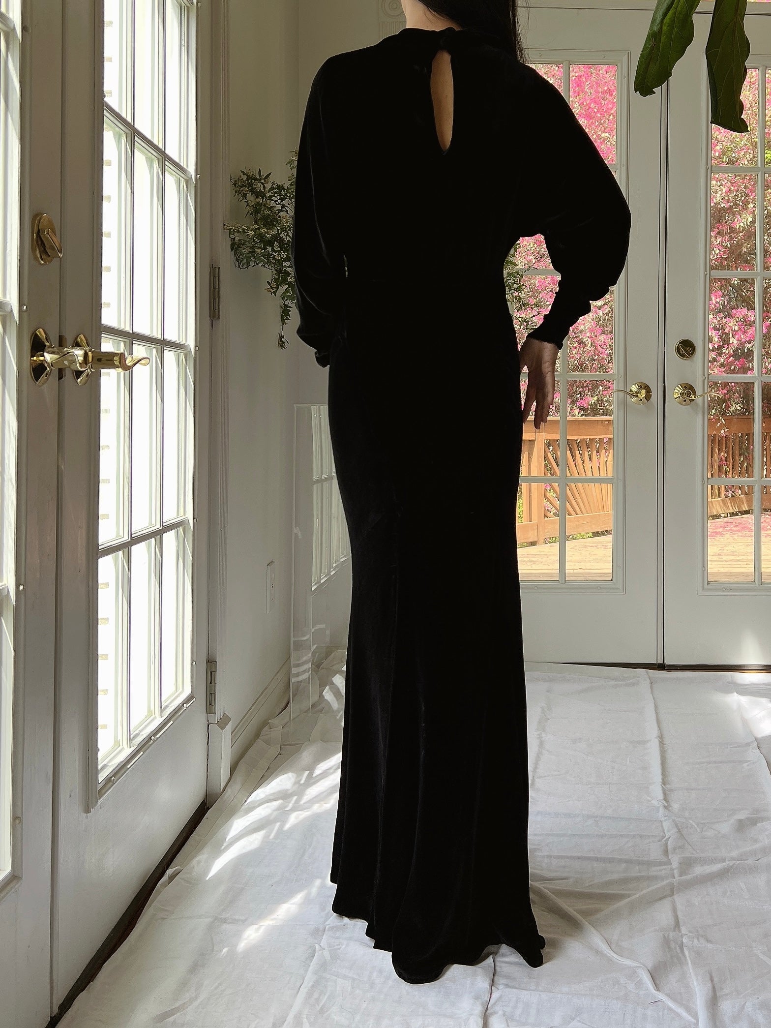 1930s Silk Velvet Dolman Sleeve Gown - XS/S
