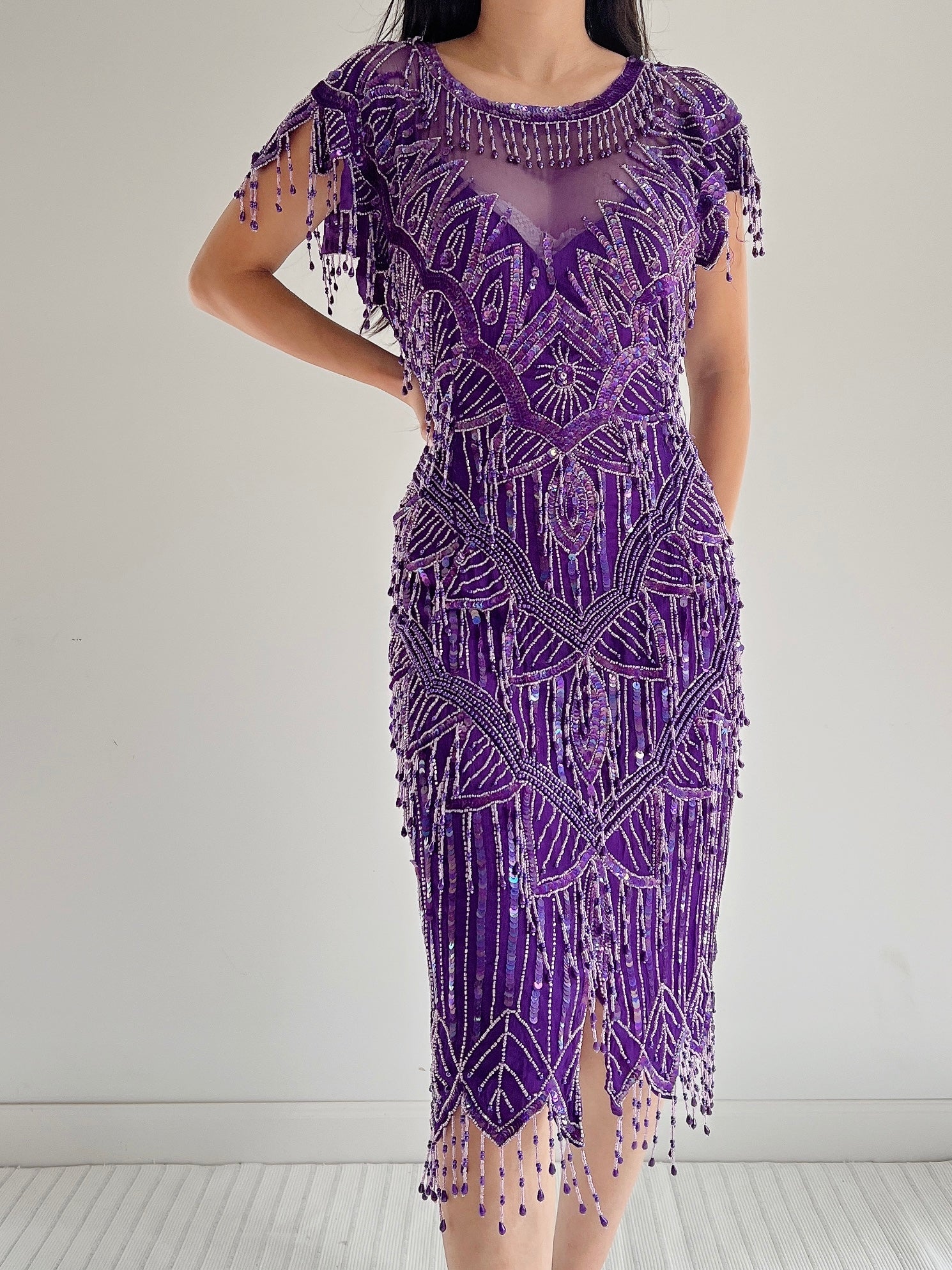 1980s Purple Silk Beaded Fringe Dress - S/M | G O S S A M E R 1980s Purple Silk Beaded Fringe Dress - S/M | G O S S A M E R