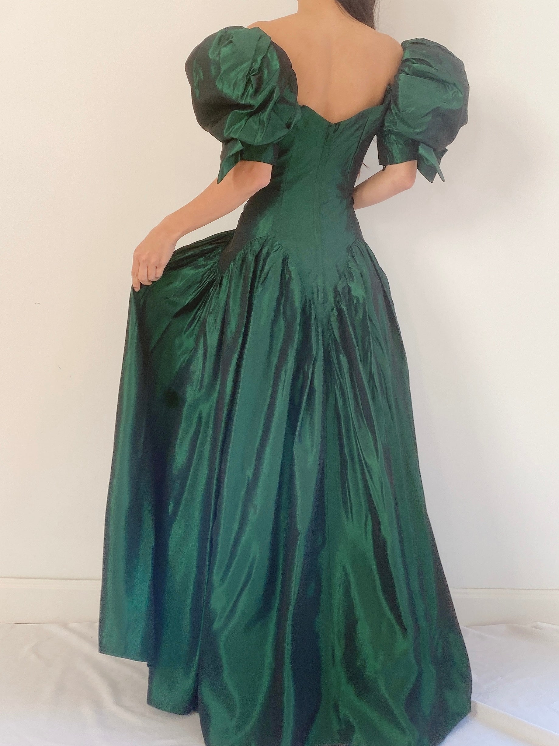 emerald green taffeta dress Emerald Green Maxi Dress for Women, Lace Up Back Taffeta Gown, Tie Strap Sleeveless Evening Party Wedding Guest Dress