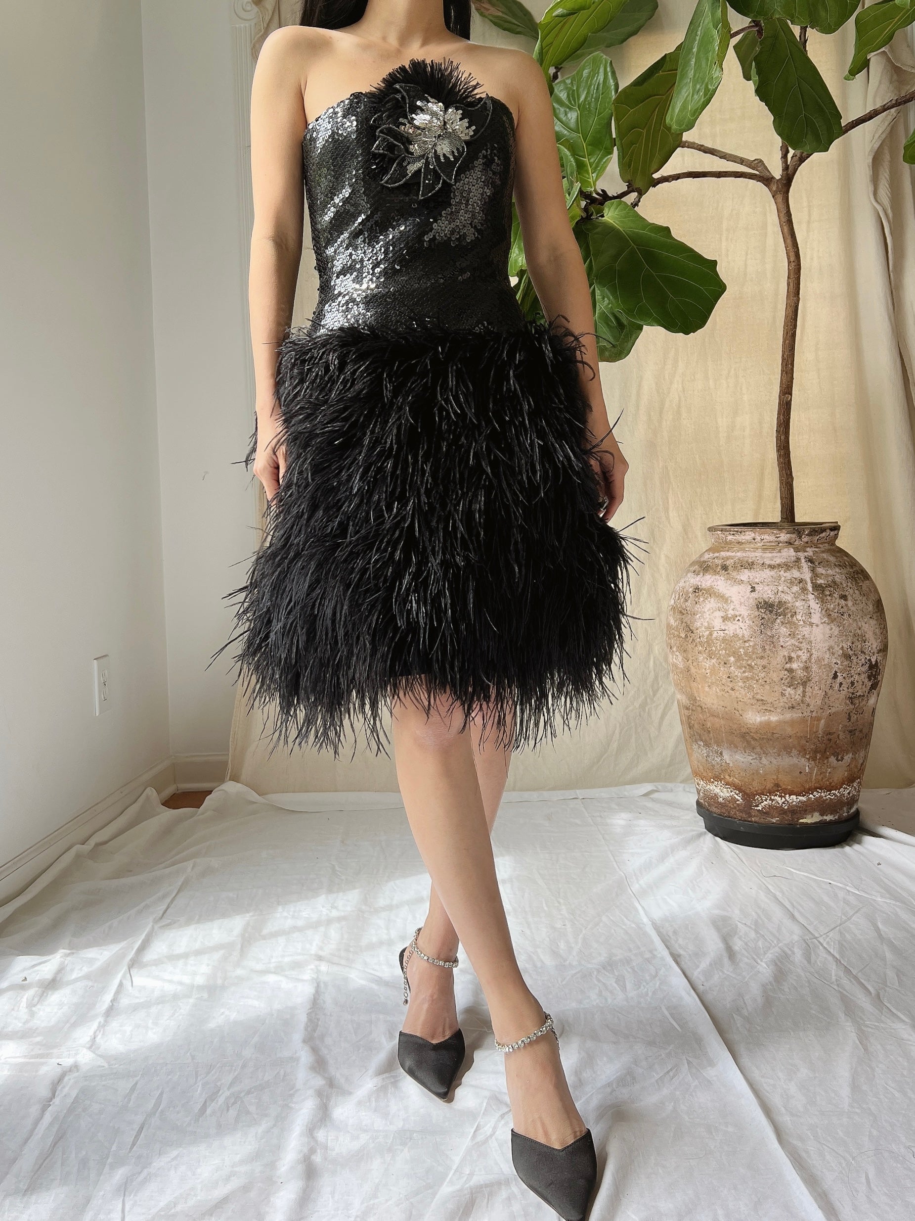 Vintage Sequins Feather Dress - XS/S | G O S S A M E R Vintage Sequins Feather Dress - XS/S | G O S S A M E R