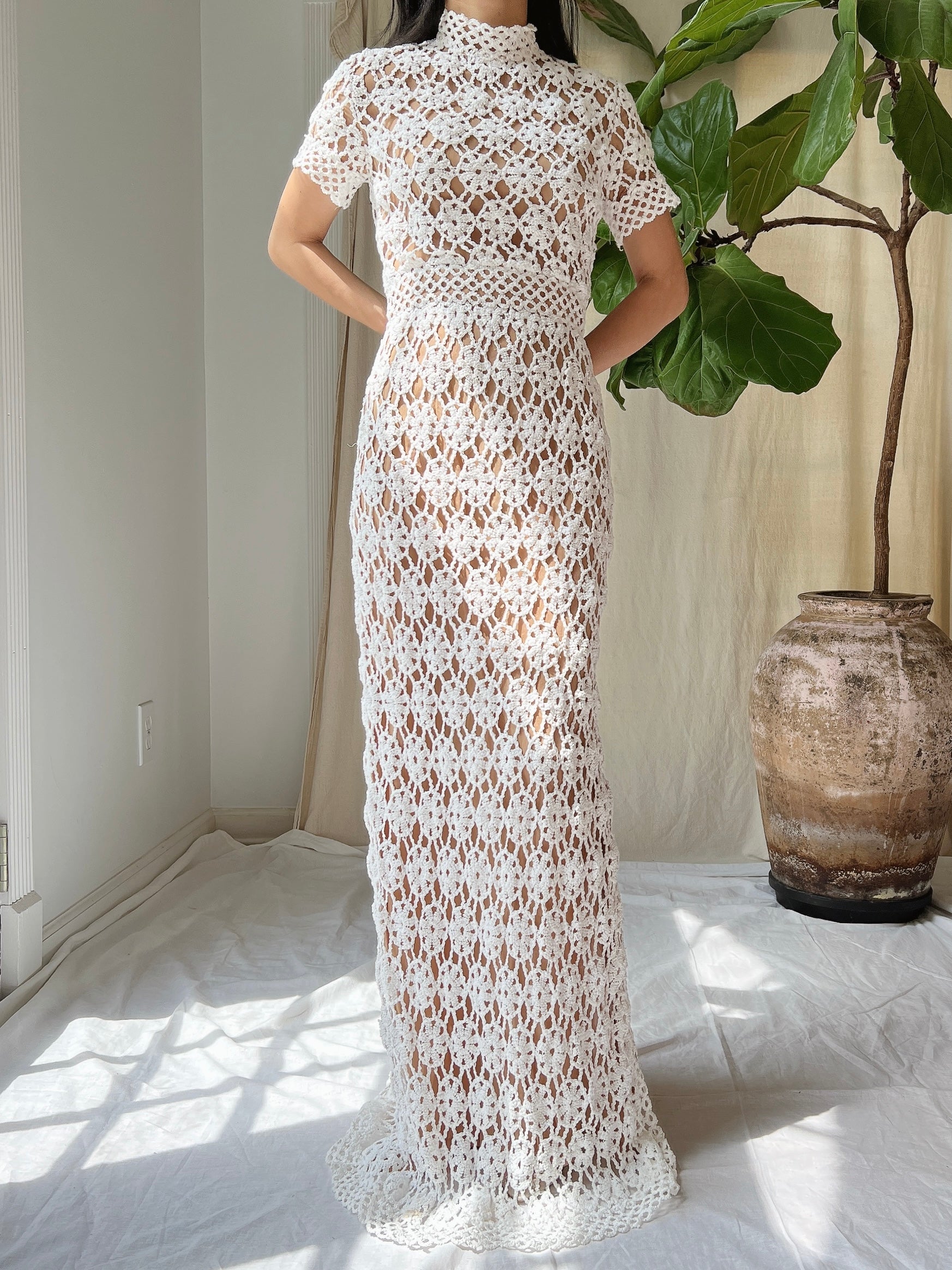 Vintage Mock Neck Crochet Dress - XS | G O S S A M E R Vintage Mock Neck Crochet Dress - XS | G O S S A M E R