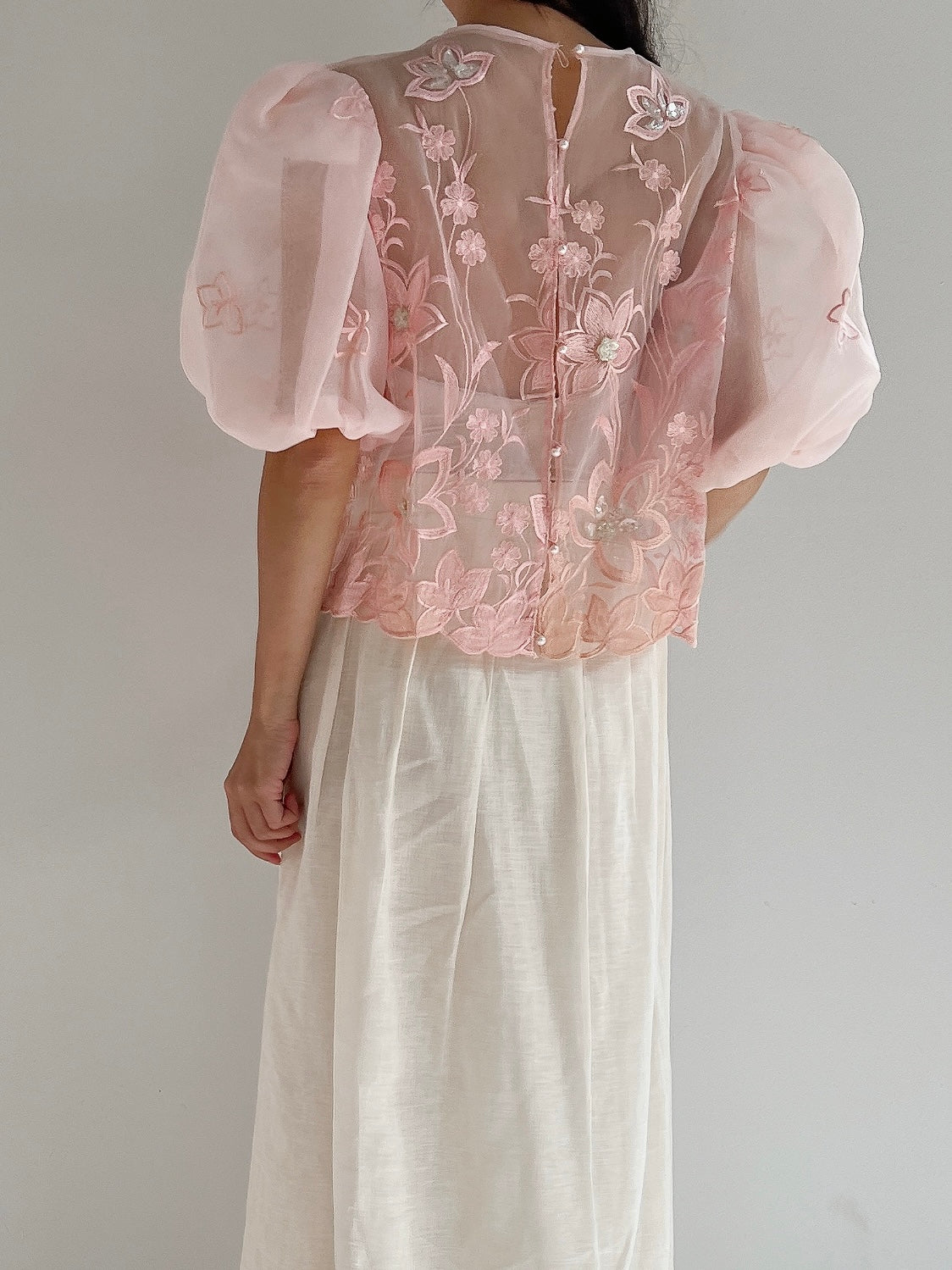 Vintage Voile Organza Embroidered Top - M