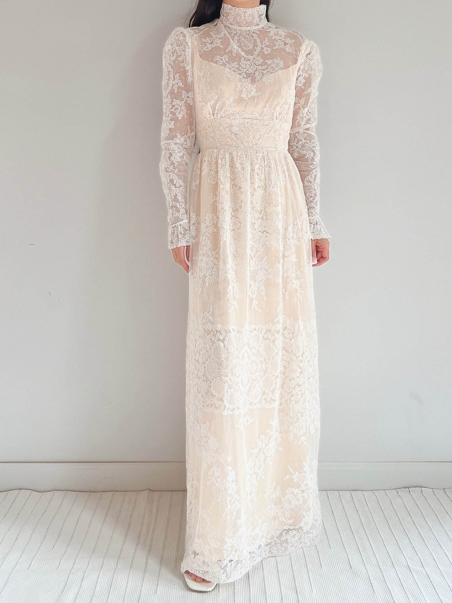 Vintage Corded Lace Beaded Gown - S