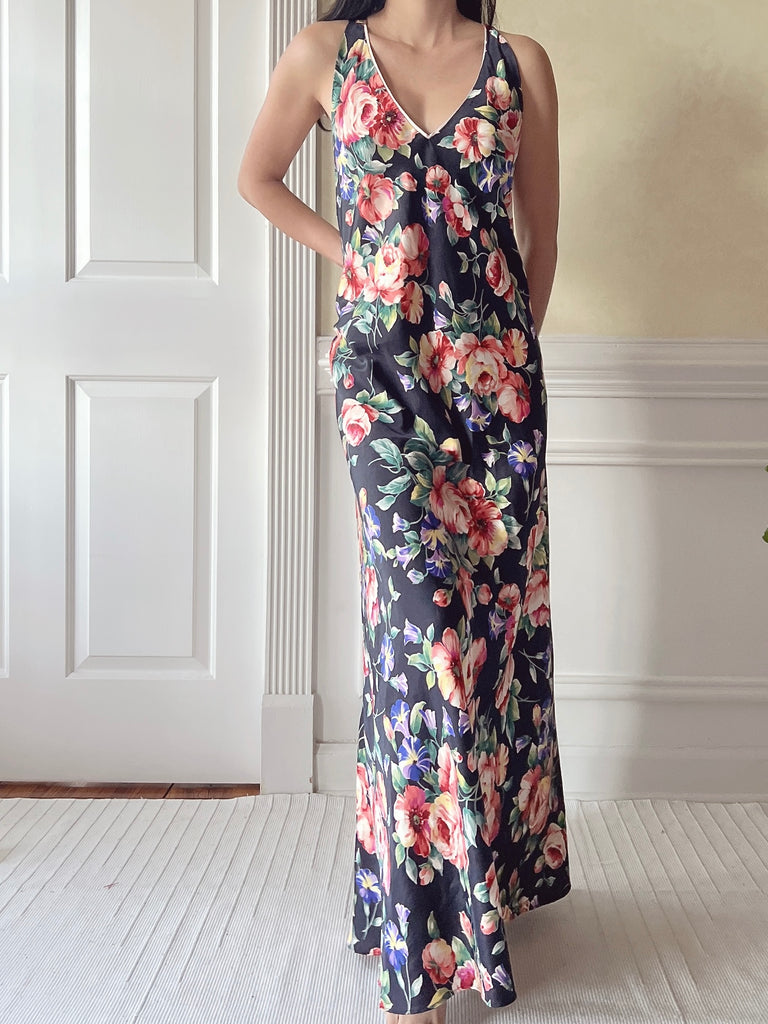 Vintage Satin Floral Slip Dress