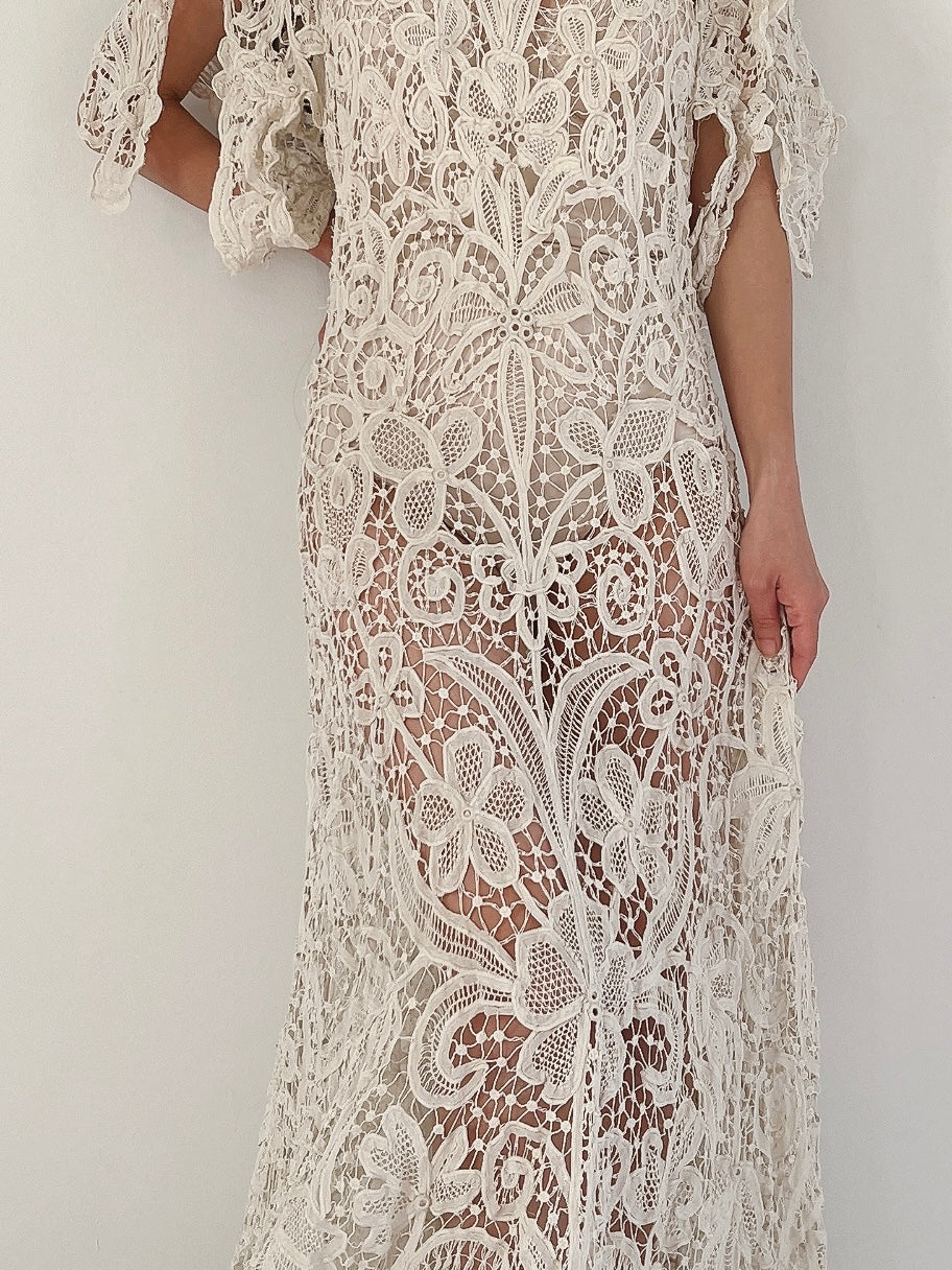 Rare Antique Battenburg Tape Lace Gown - S-M | G O S S A M E R Rare Antique Battenburg Tape Lace Gown - S-M | G O S S A M E R