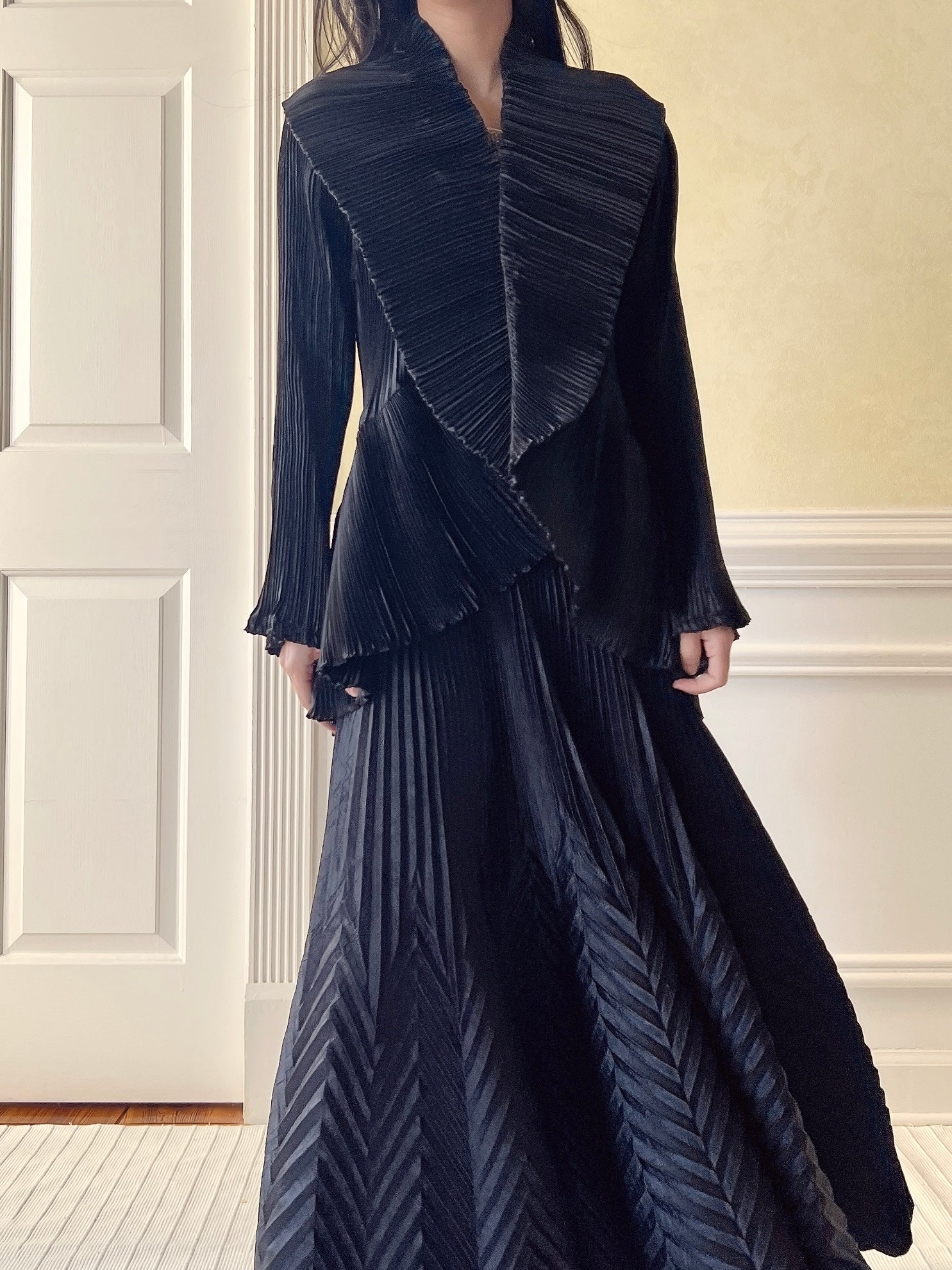 Full Ruffles Jacket Vintage Black Ruffle Pleated Jacket - OSFM | G O S S A M E R