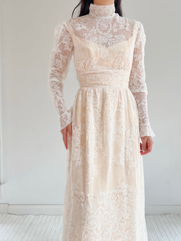 Vintage Corded Lace Beaded Gown - S