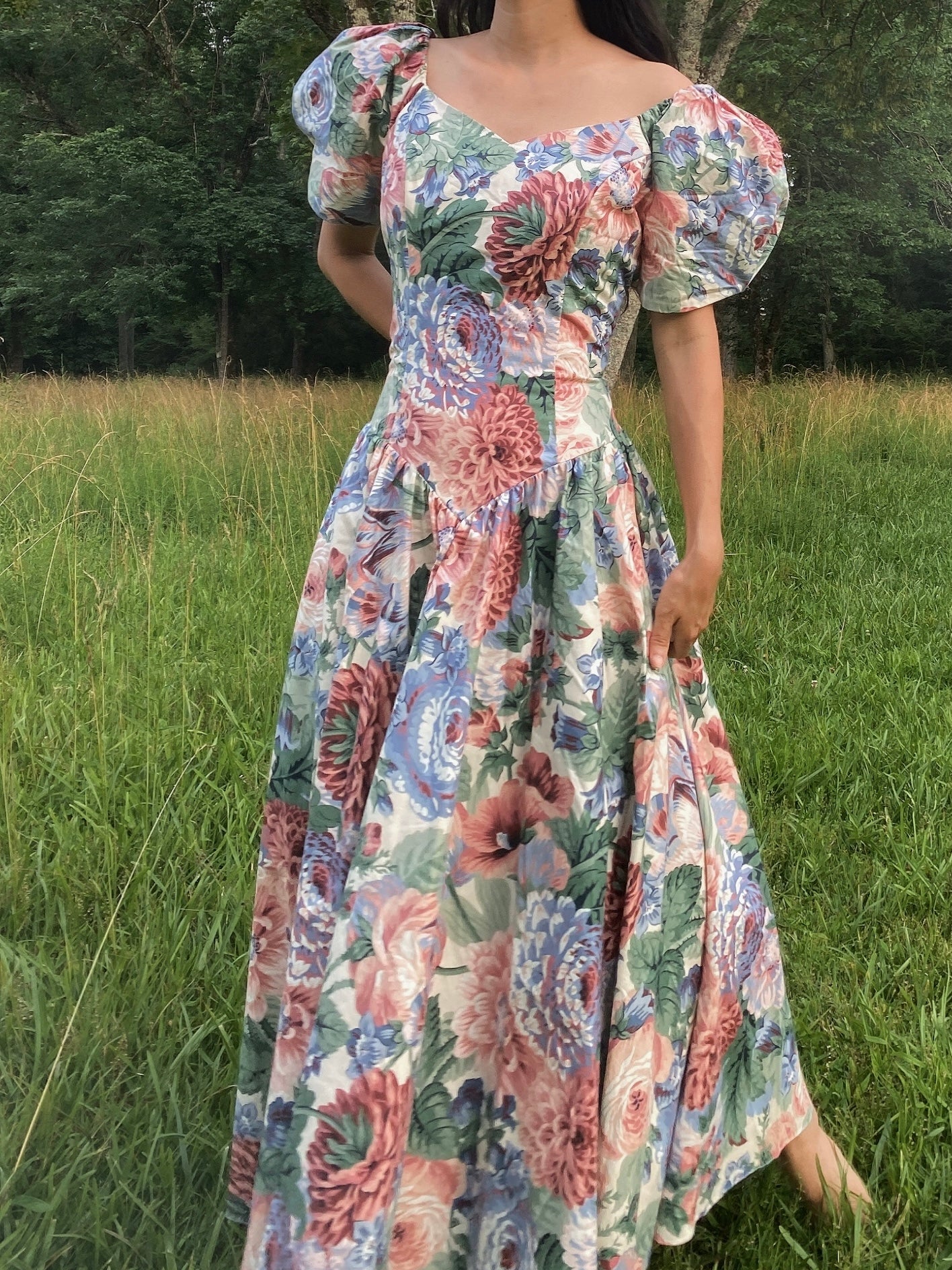 1980s Floral Cotton Dress - S/M