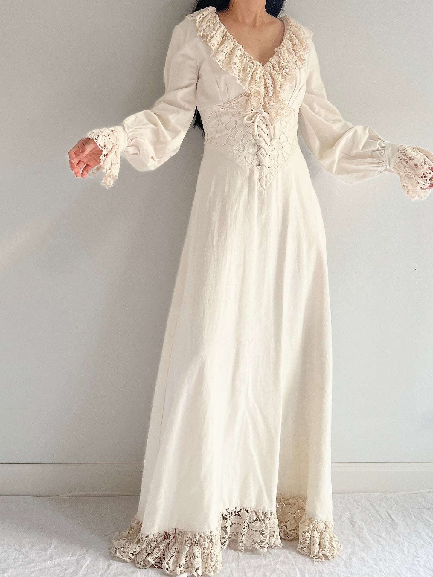 Vintage Linen Poet Sleeve Dress - XS