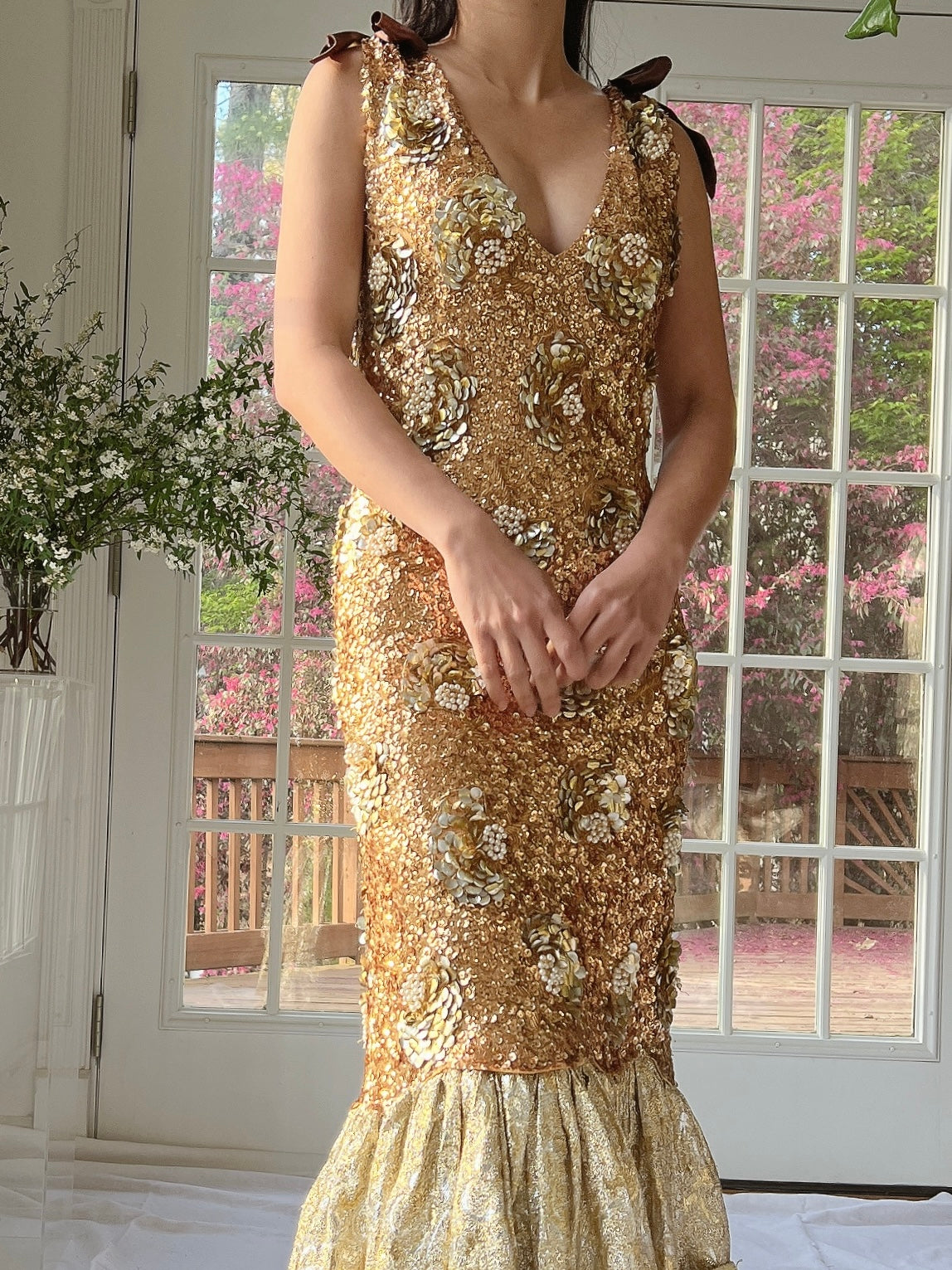 1960s Gold Gene Shelly Wool Beaded Gown - XS-M