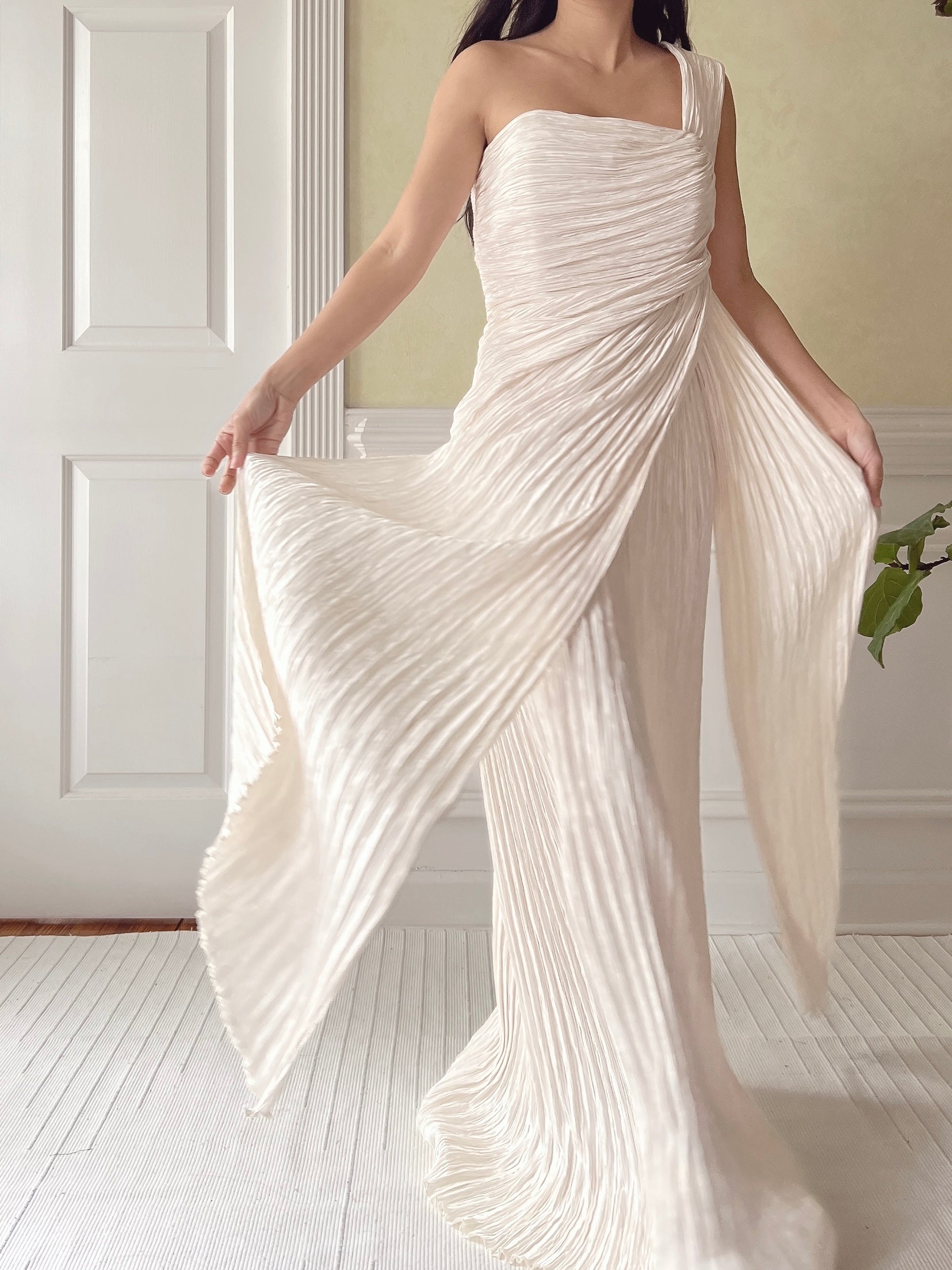 mary mcfadden pleated dress MARY MCFADDEN 80s Copper Pleated Dress Garment Modern + Vintage
