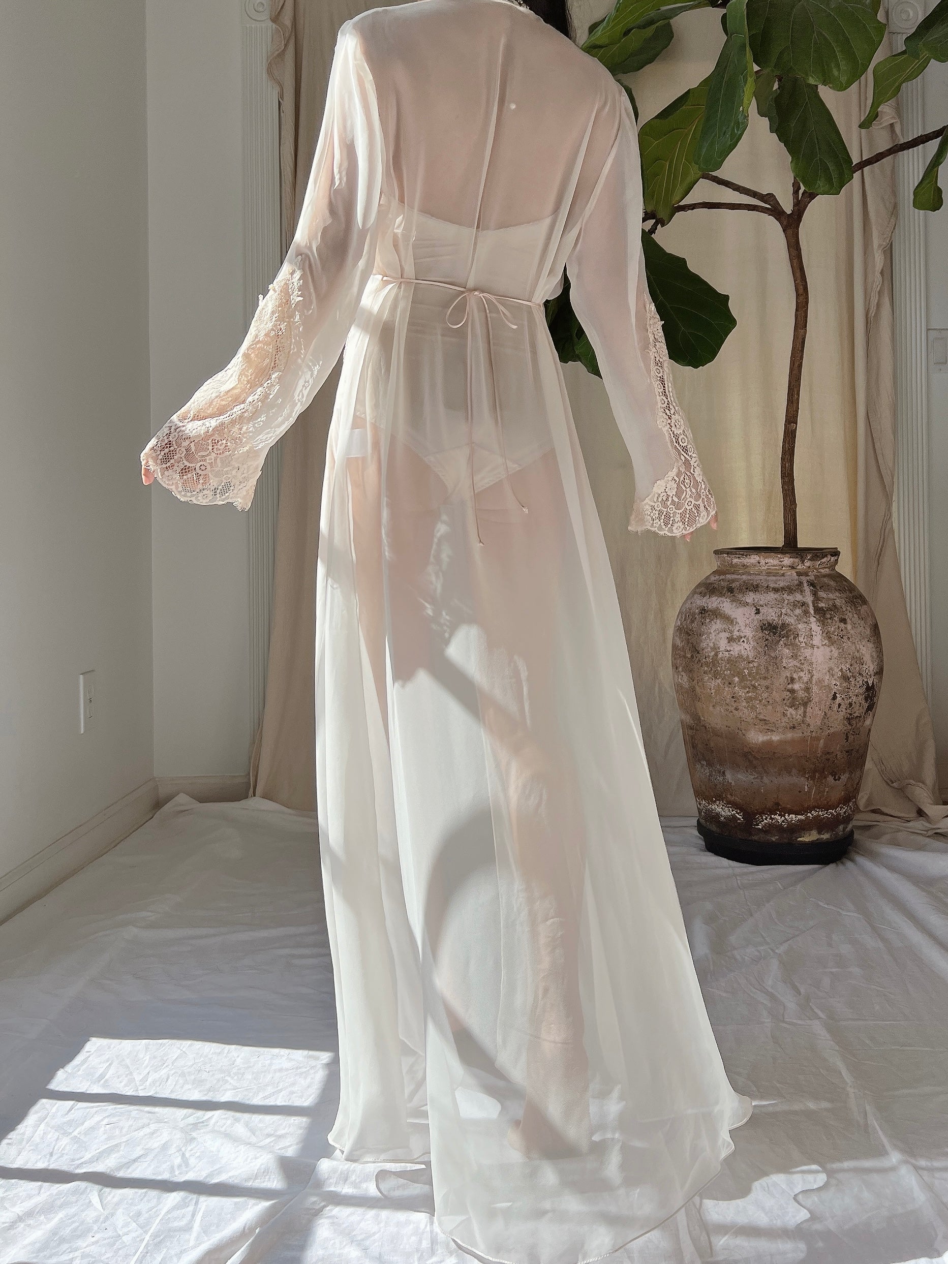 chiffon dressing gown Chiffon Dressing Gown with Chandelle Feather Trim in Black