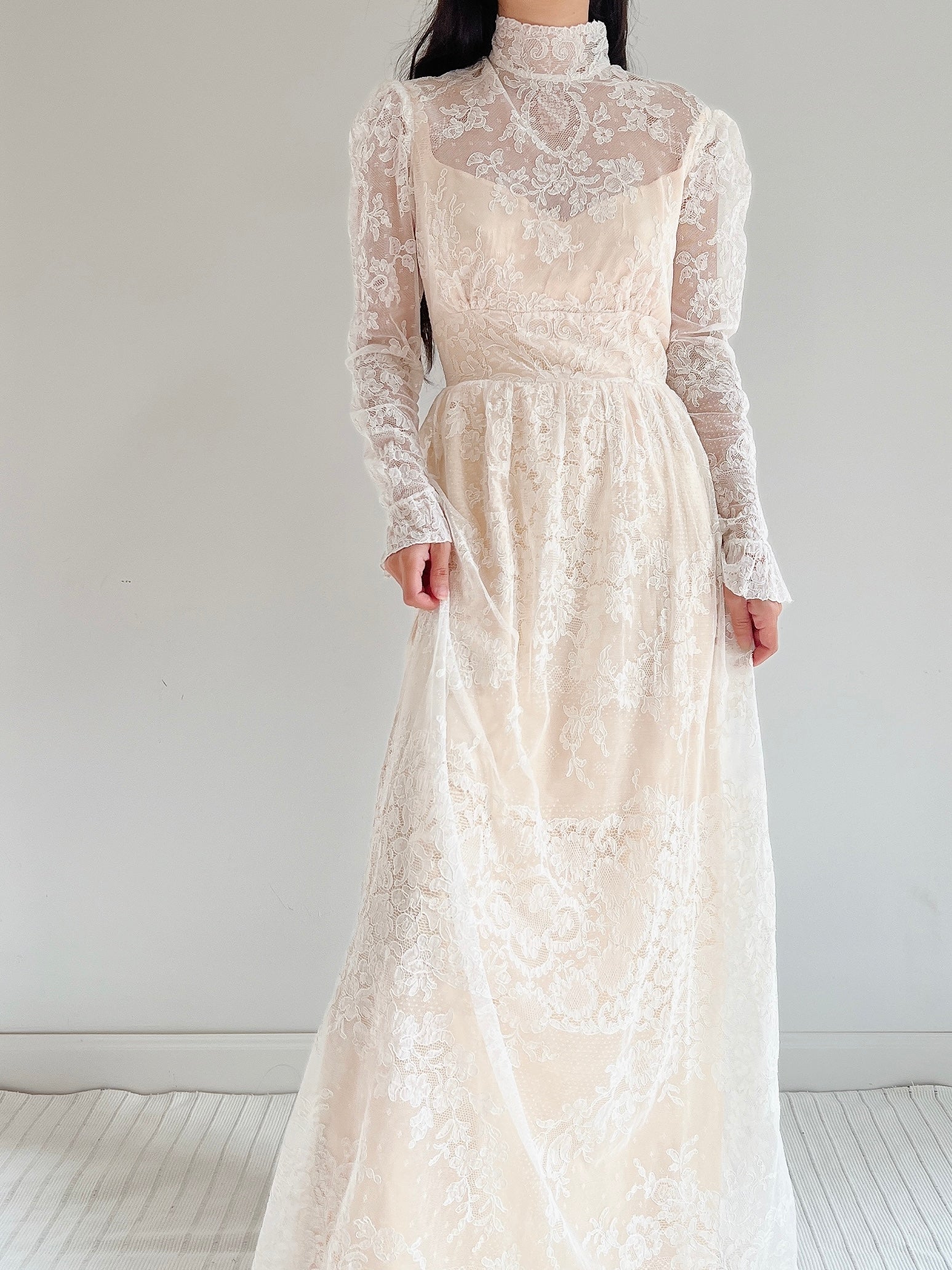 Vintage Corded Lace Beaded Gown - S