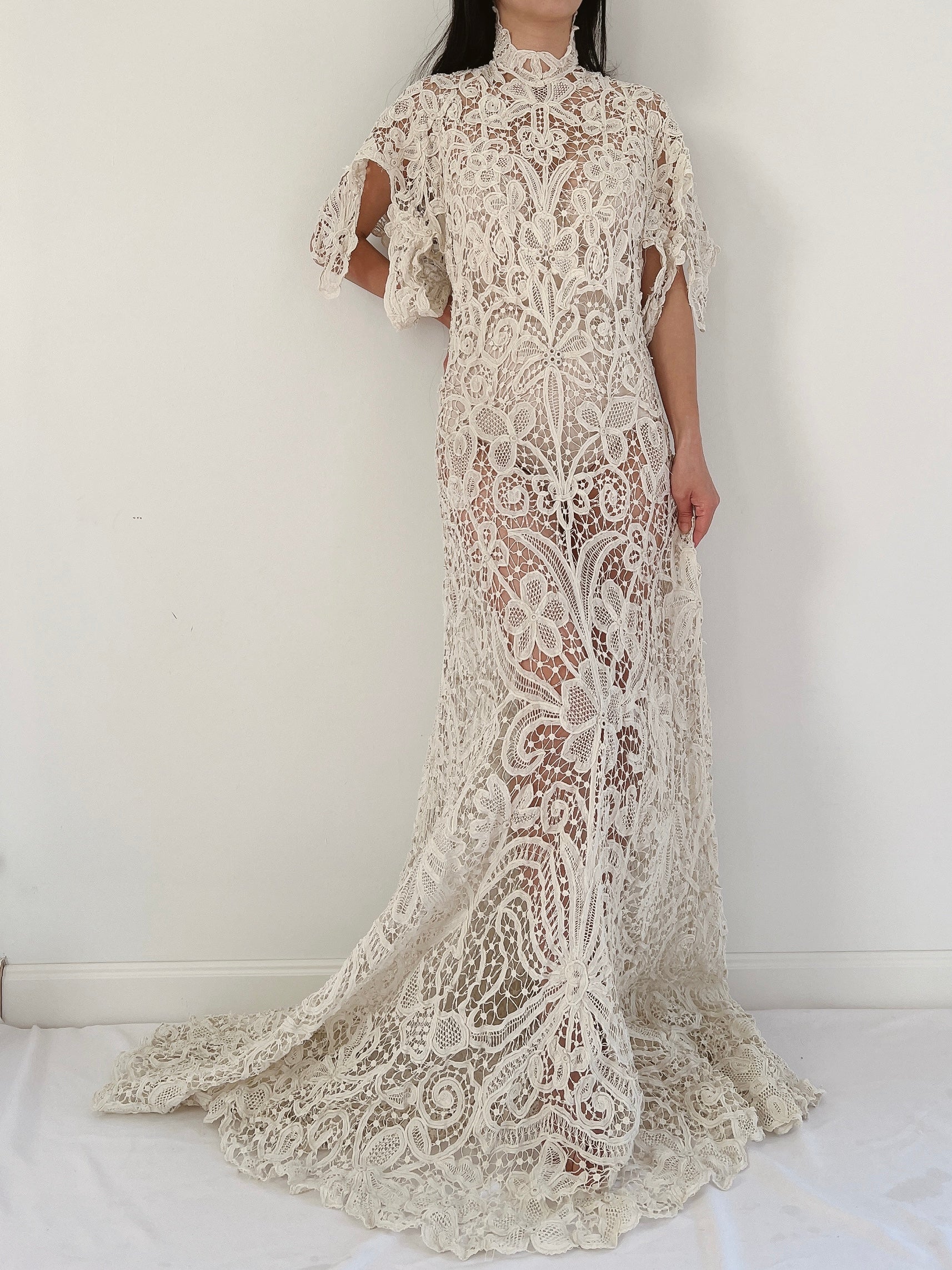 Rare Antique Battenburg Tape Lace Gown - S-M Rare Antique Battenburg Tape Lace Gown - S-M