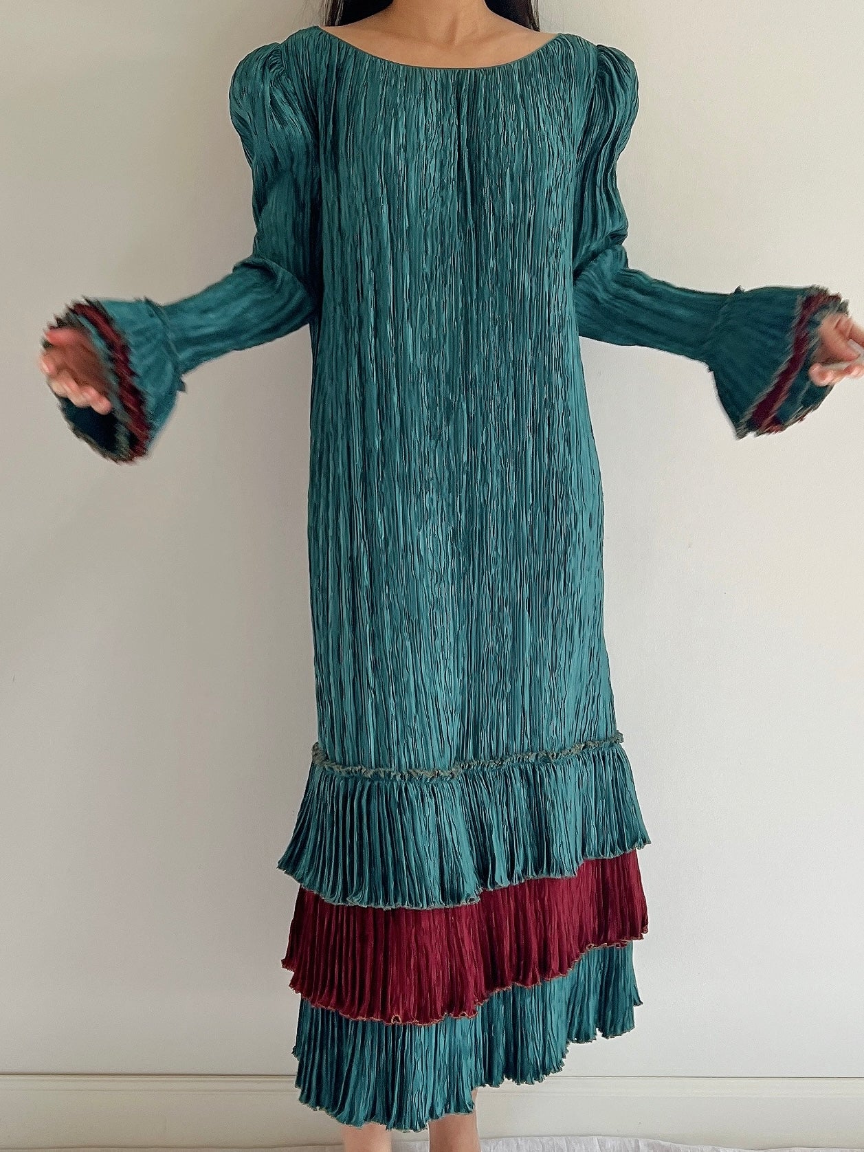 Vintage Mary McFadden Teal Layered Dress - M/L