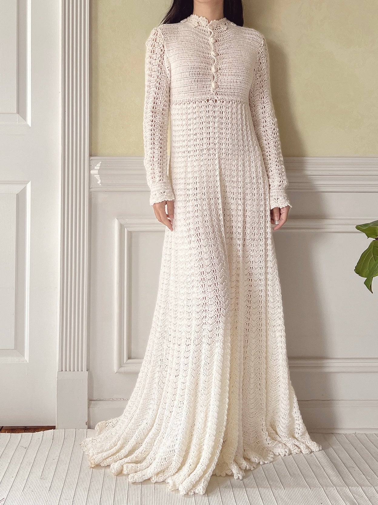 crochet knitted dress Nellis Square Crochet Knit Midi Dress in Ecru