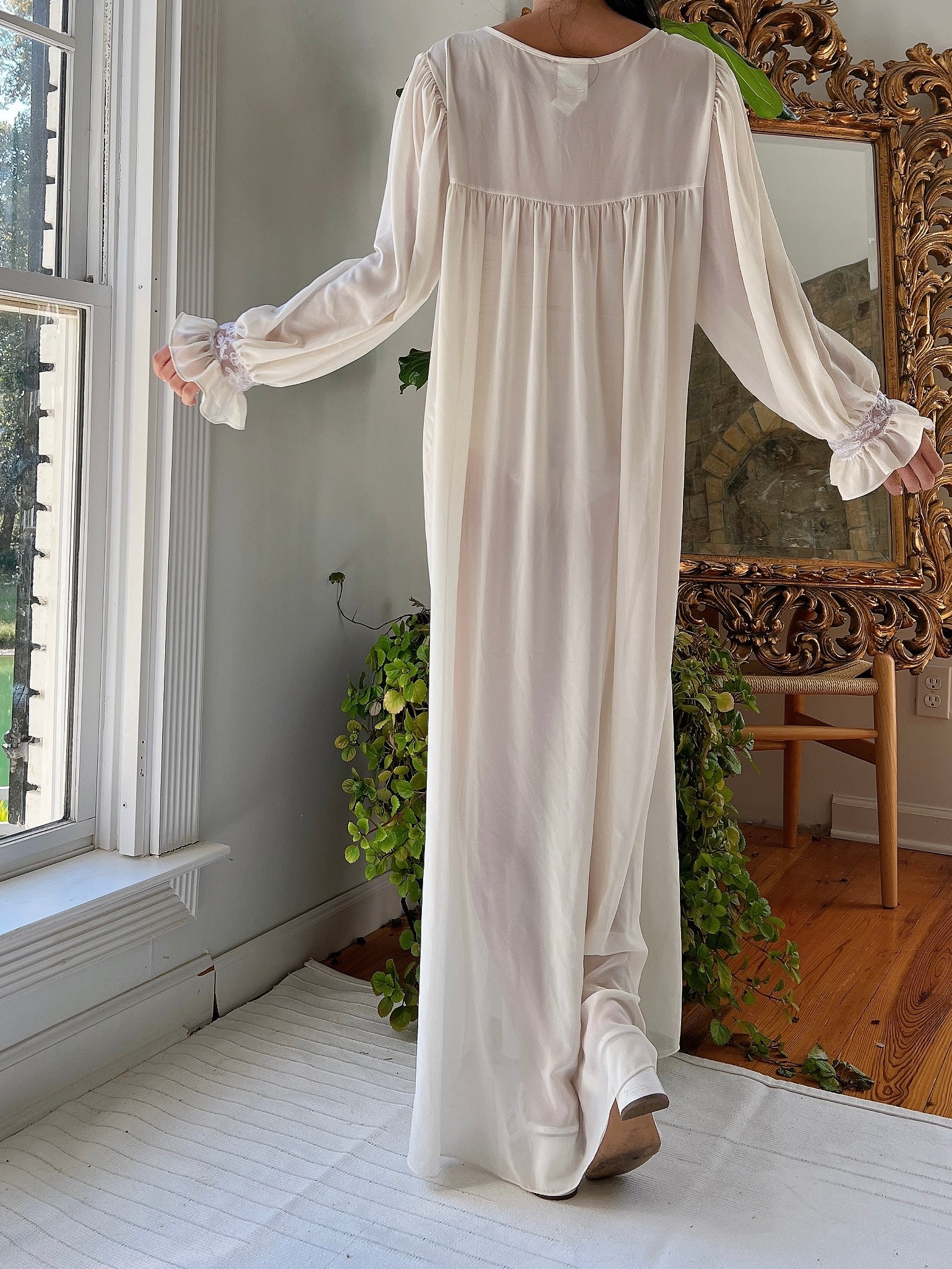 vintage chiffon dressing gown Vintage 1920s Silk Chiffon Dressing Gown, Floral Print, Art Deco Robe