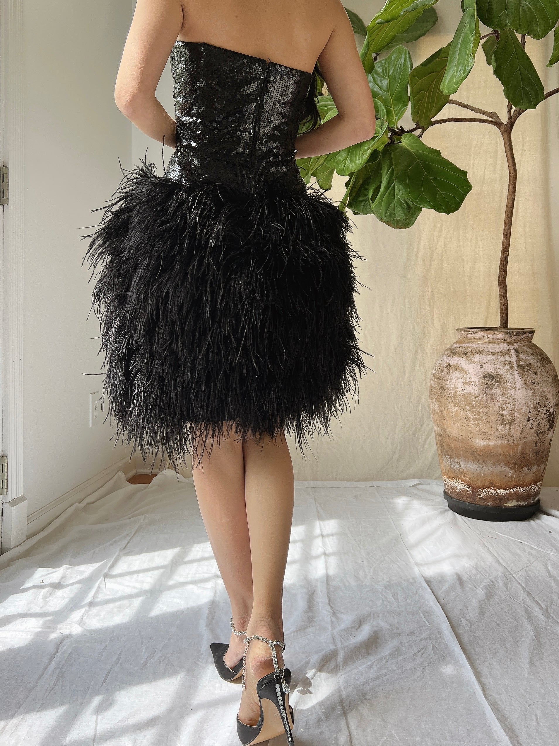 Vintage Sequins Feather Dress - XS/S