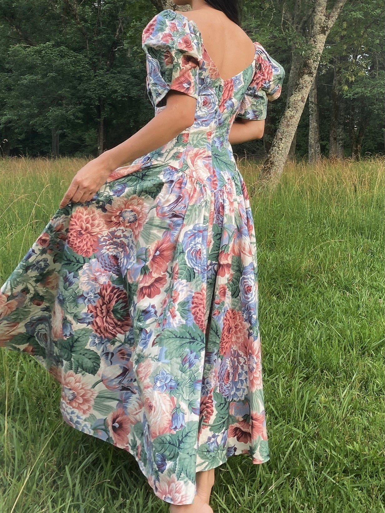 1980s Floral Cotton Dress - S/M