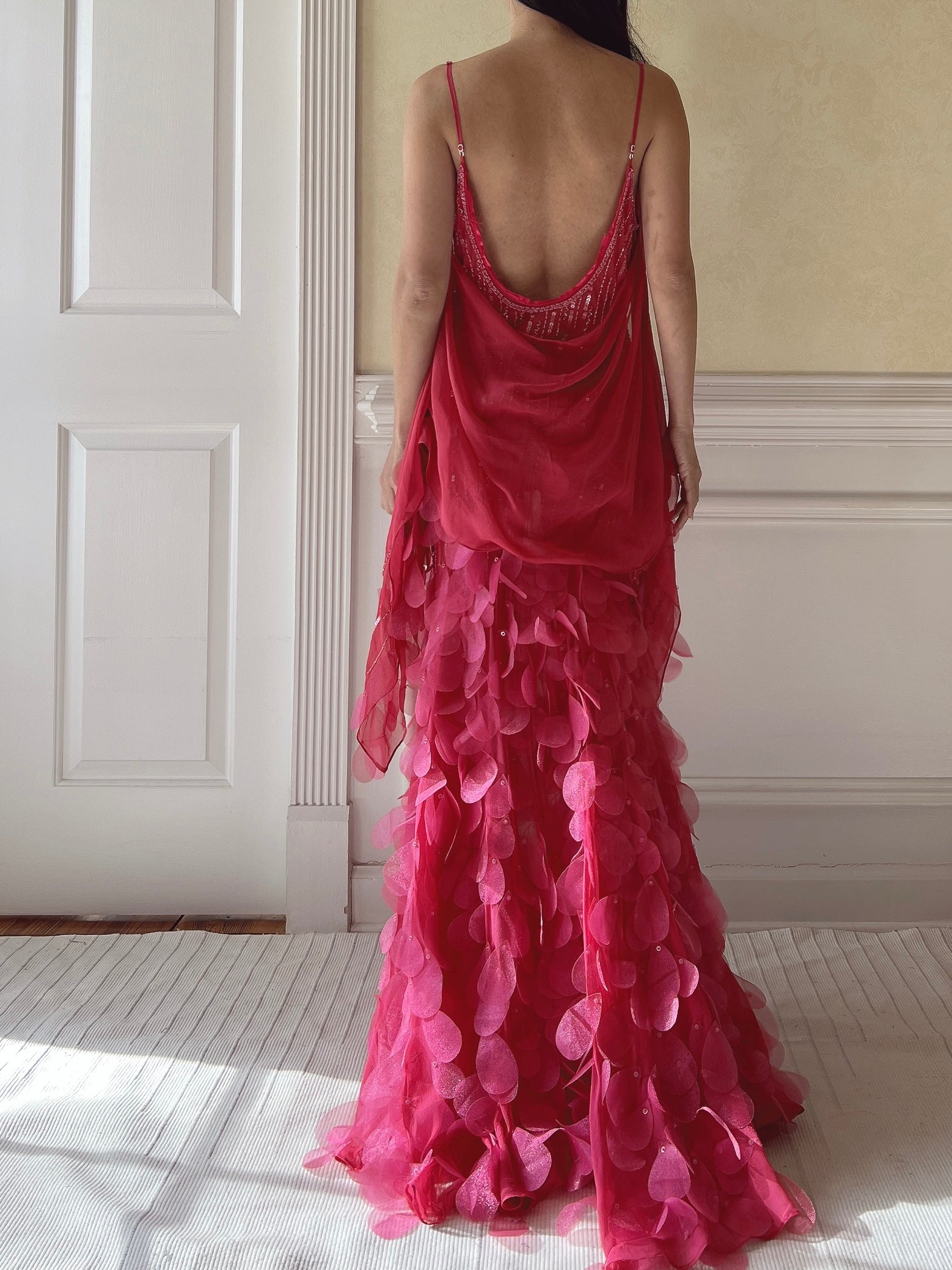 Vintage Hot Pink Silk Petal Gown - XS/S
