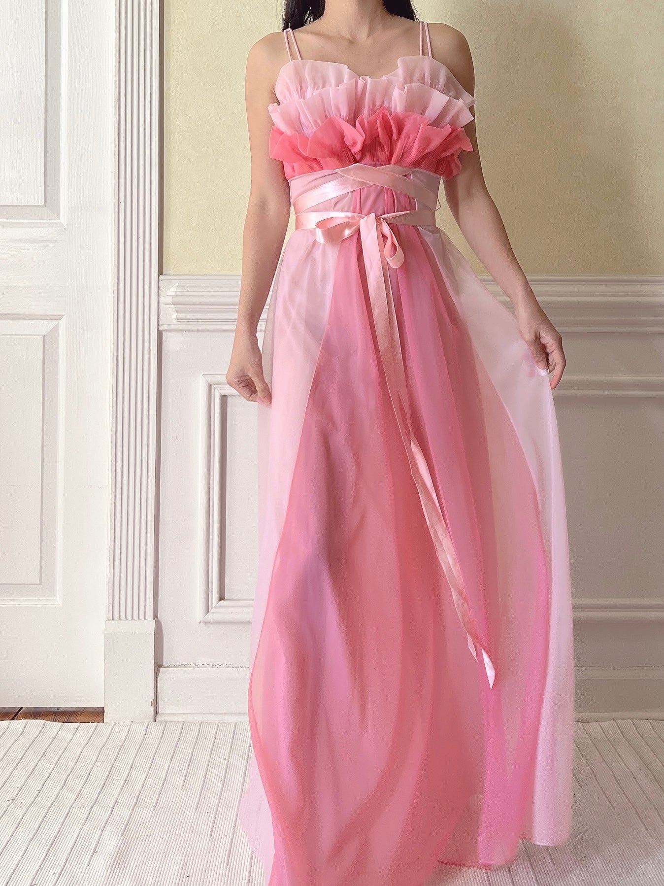 1950s Tricot Nylon Ruffle Gown - XS