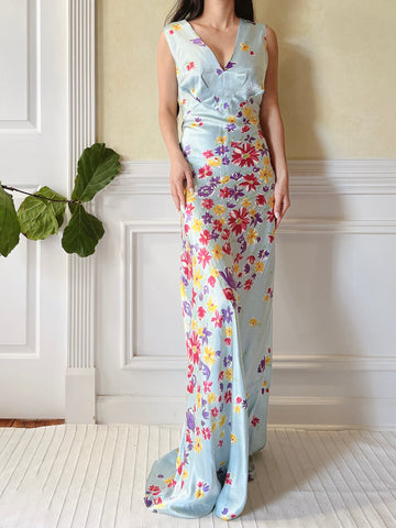 1930s Silk Floral Dress - S/M