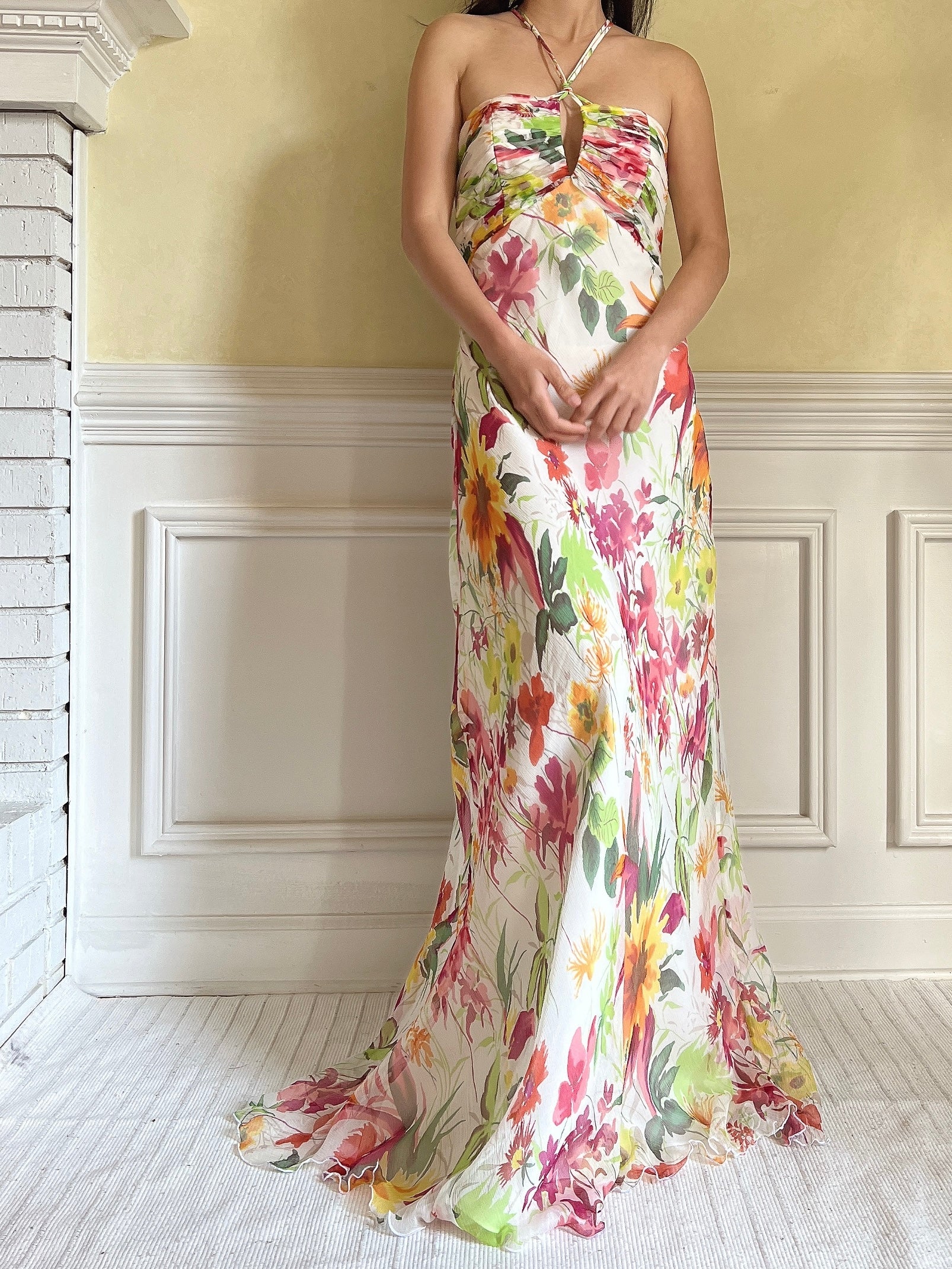 Vintage Halter Beaded Silk Floral Gown - S | G O S S A M E R Vintage Halter Beaded Silk Floral Gown - S | G O S S A M E R