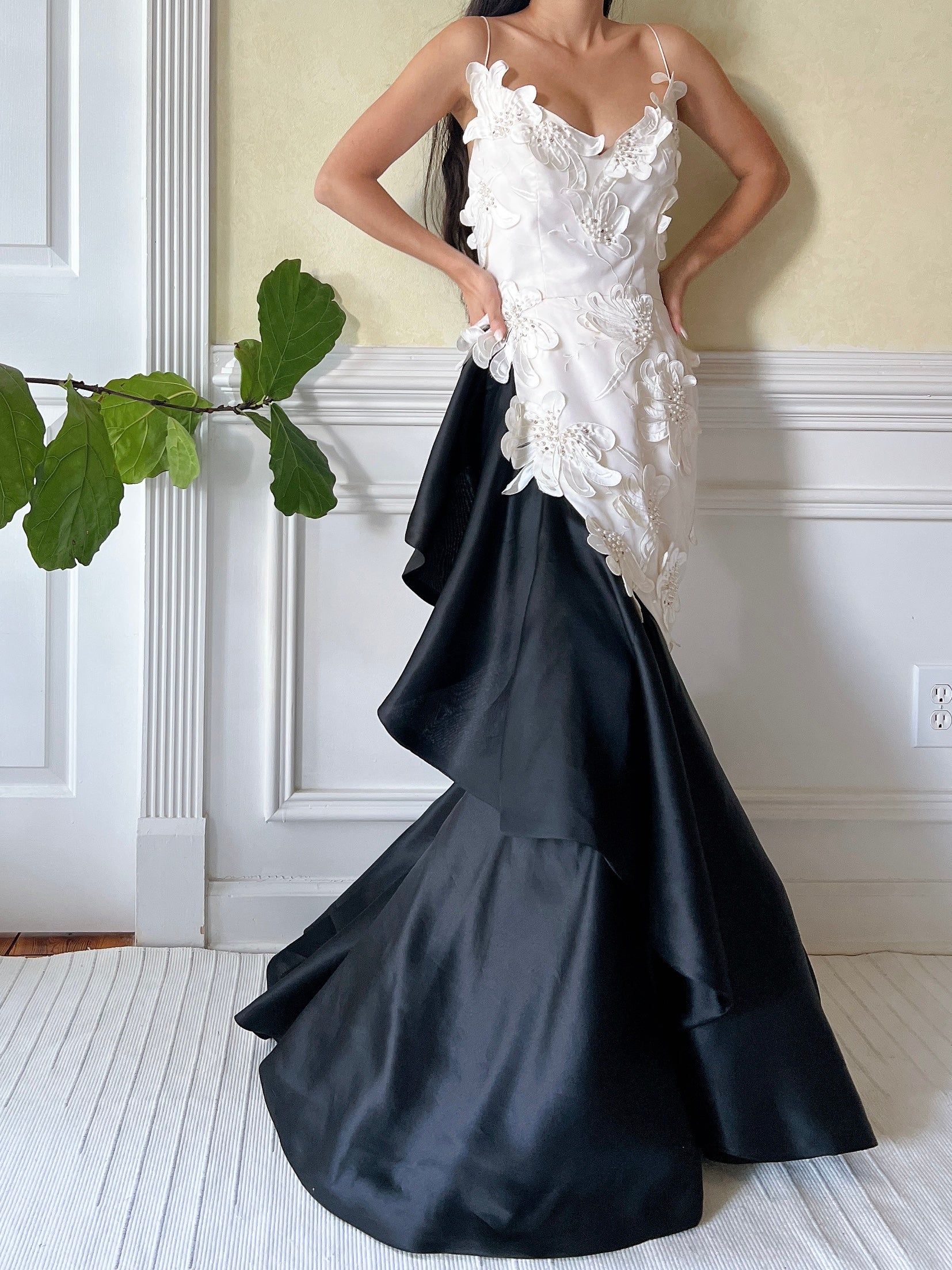 Vintage Silk Organza 3D Appliqué Gown - S