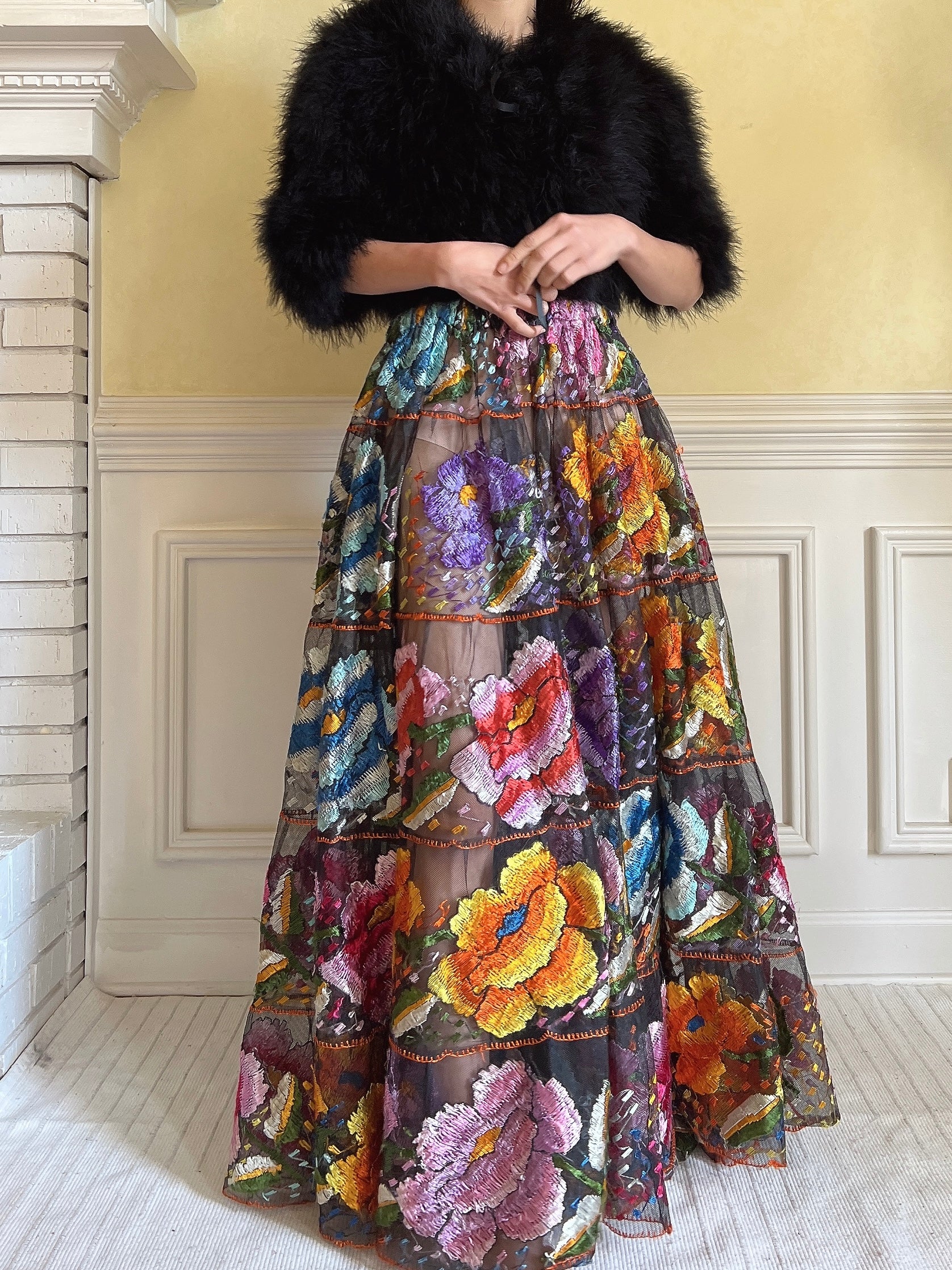 Vintage Chiapas Embroidered Skirt - 26-32” waist