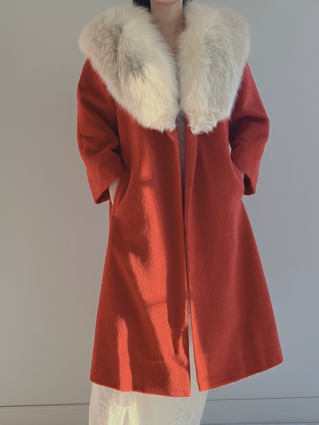 Vintage Wool Fur Collar Coat - M