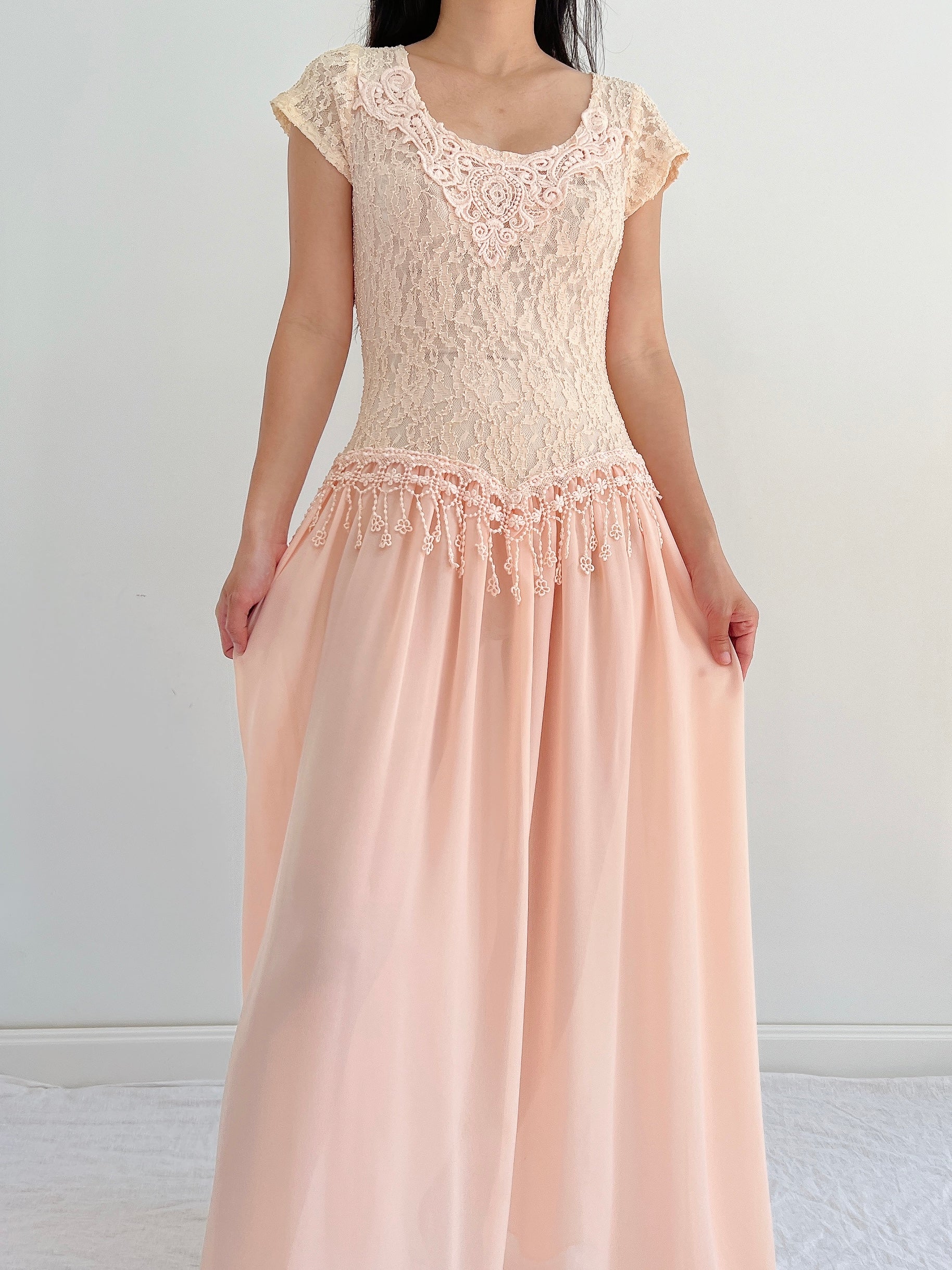 Vintage Lace and Chiffon Dress - S