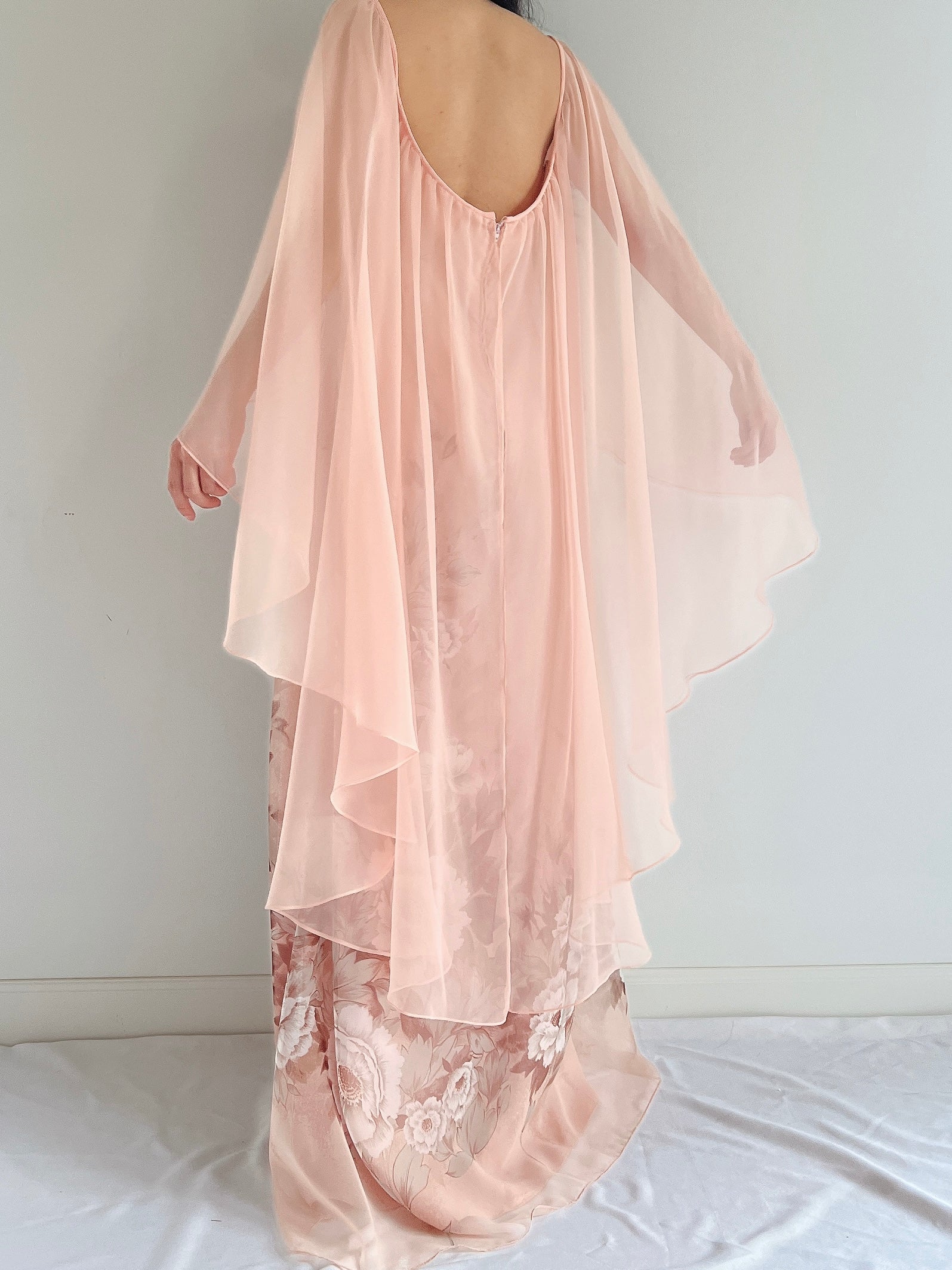 Vintage Chiffon Floral Cape Gown - OSFM