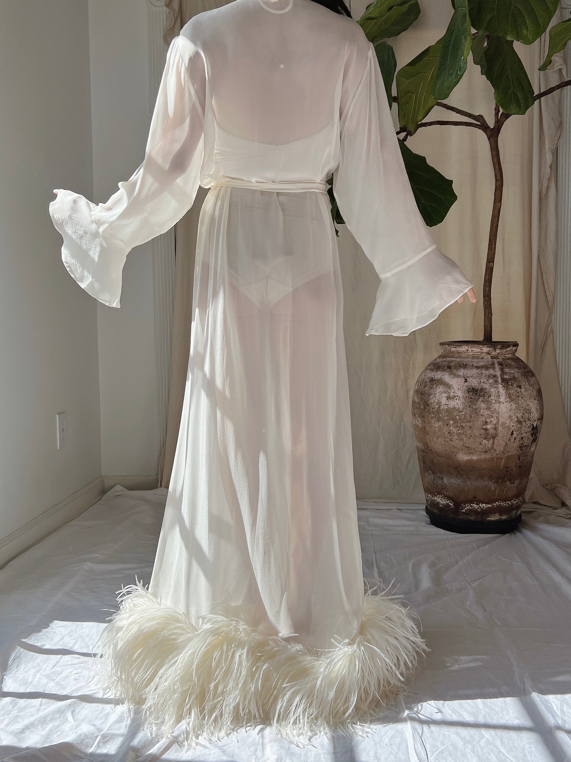 Vintage Silk Feathered Robe - M