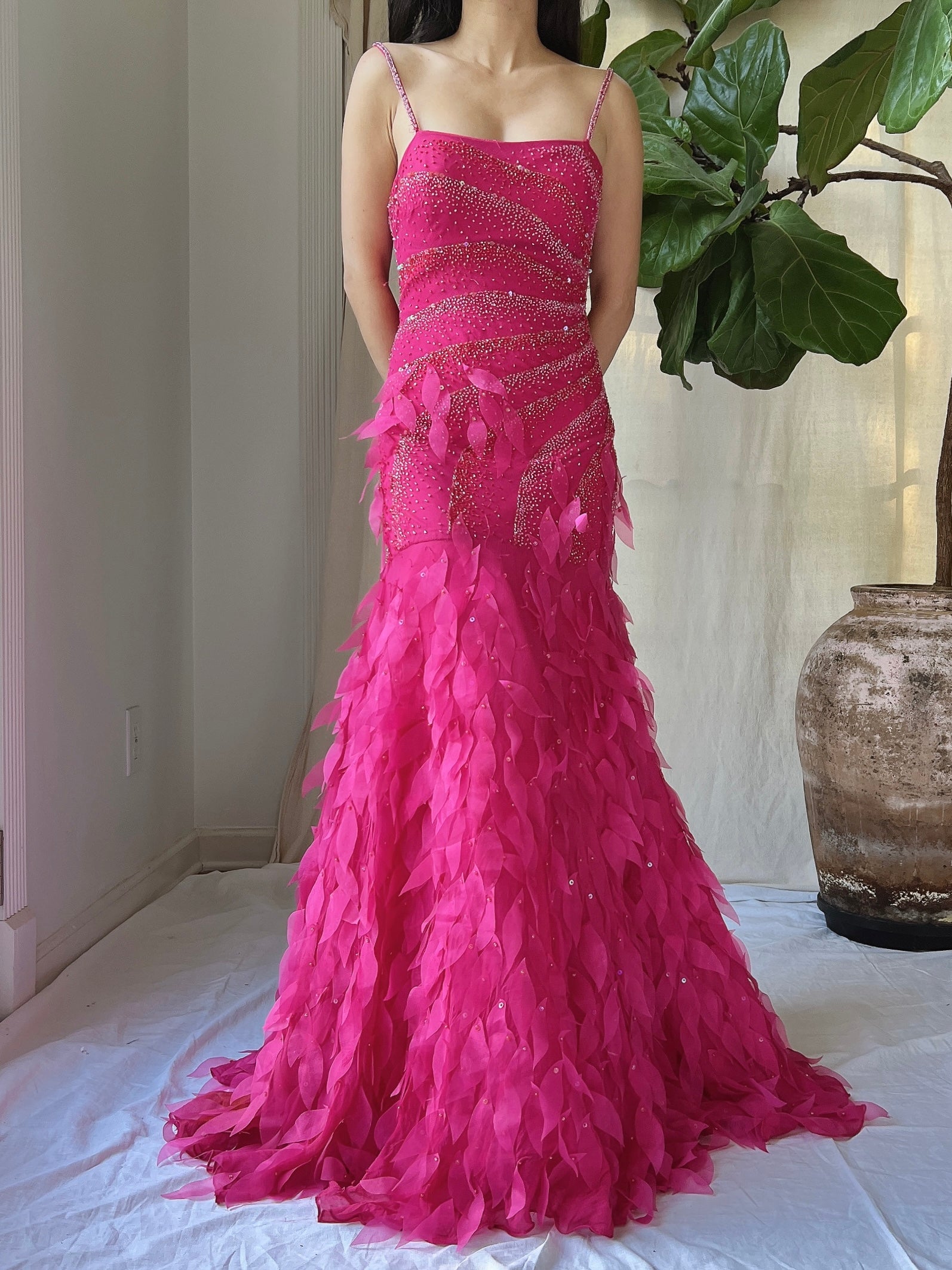 Y2K Silk Beaded Petal Dress - S | G O S S A M E R Y2K Silk Beaded Petal Dress - S | G O S S A M E R