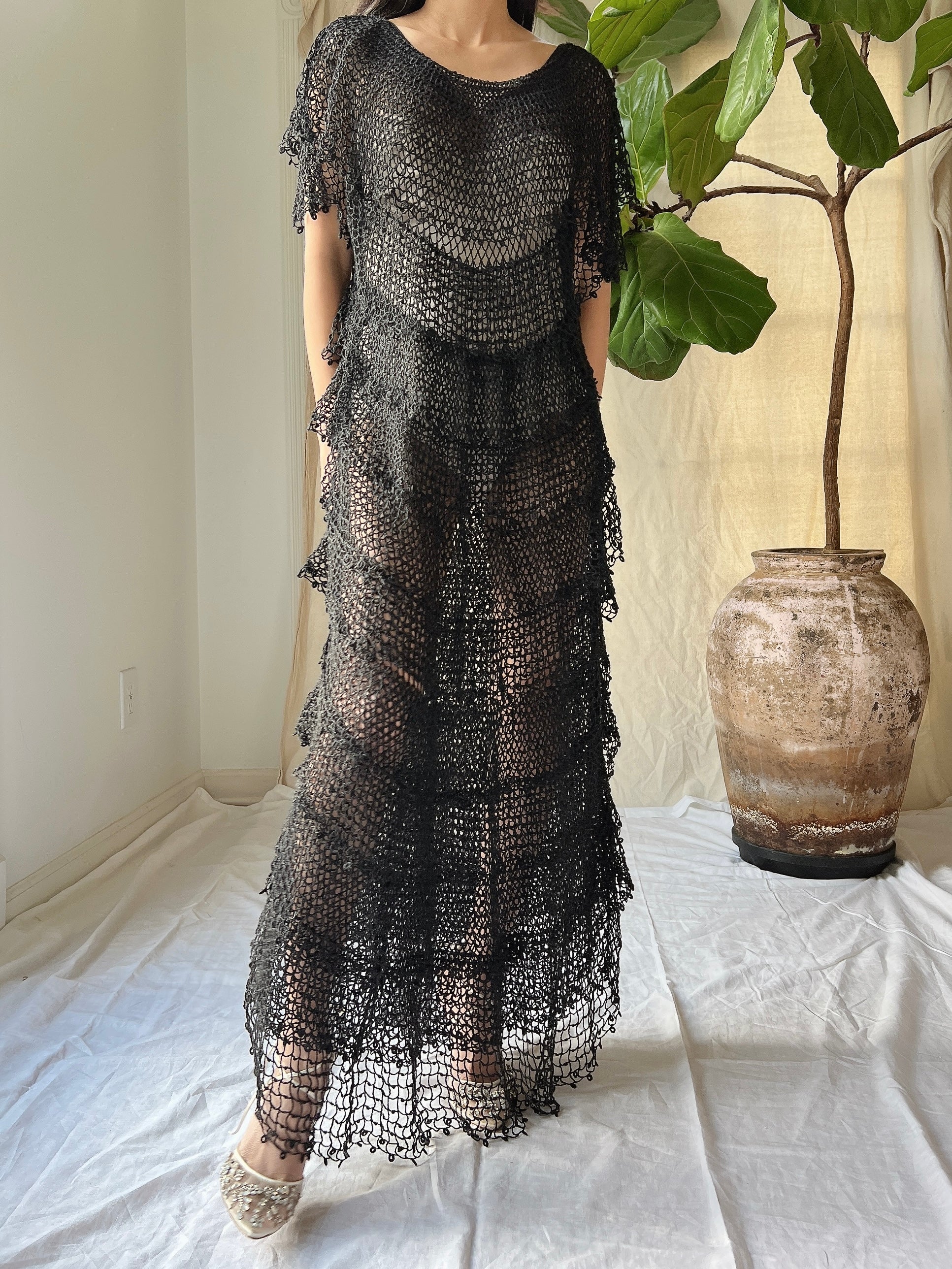 1970s Crochet Tiered Dress - S-M | G O S S A M E R 1970s Crochet Tiered Dress - S-M | G O S S A M E R