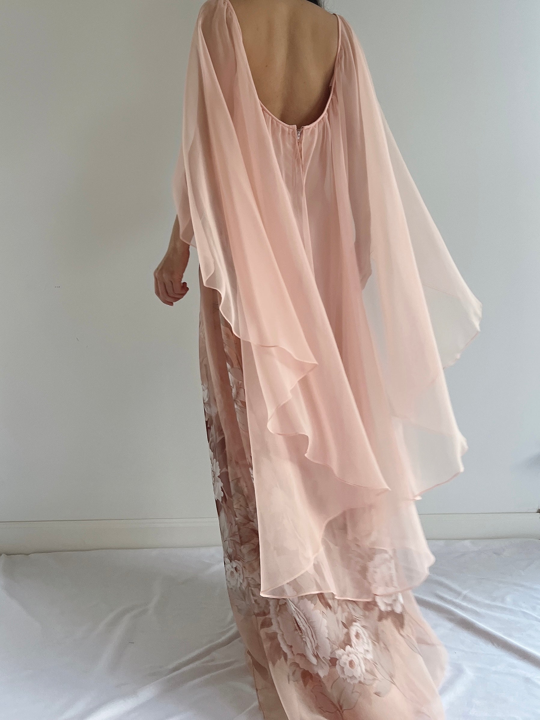 Vintage Chiffon Floral Cape Gown - OSFM